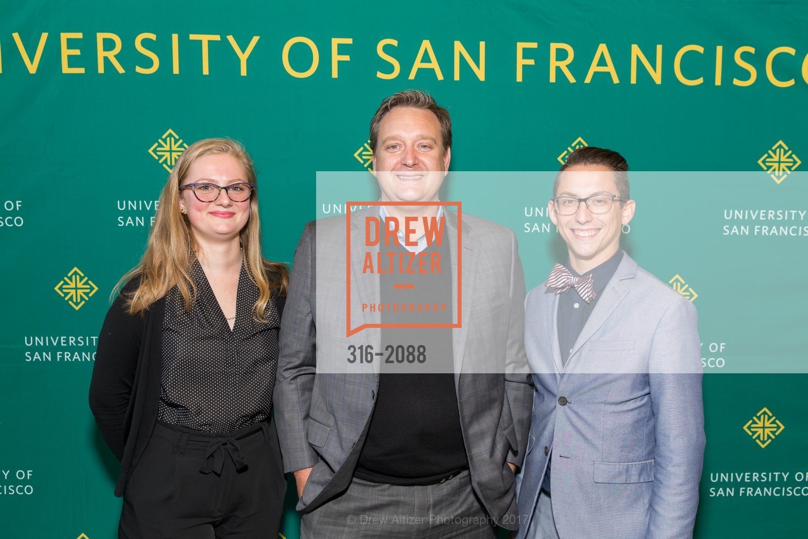 Lang Miller, Nick Simpson, Shane Aronson, USF California Prize Dinner, University of San Francisco. 2130 Fulton Street, April 27th, 2017, Photo #316-2088 Lang Miller, Nick Simpson, Shane Aronson, Photo #316-2088