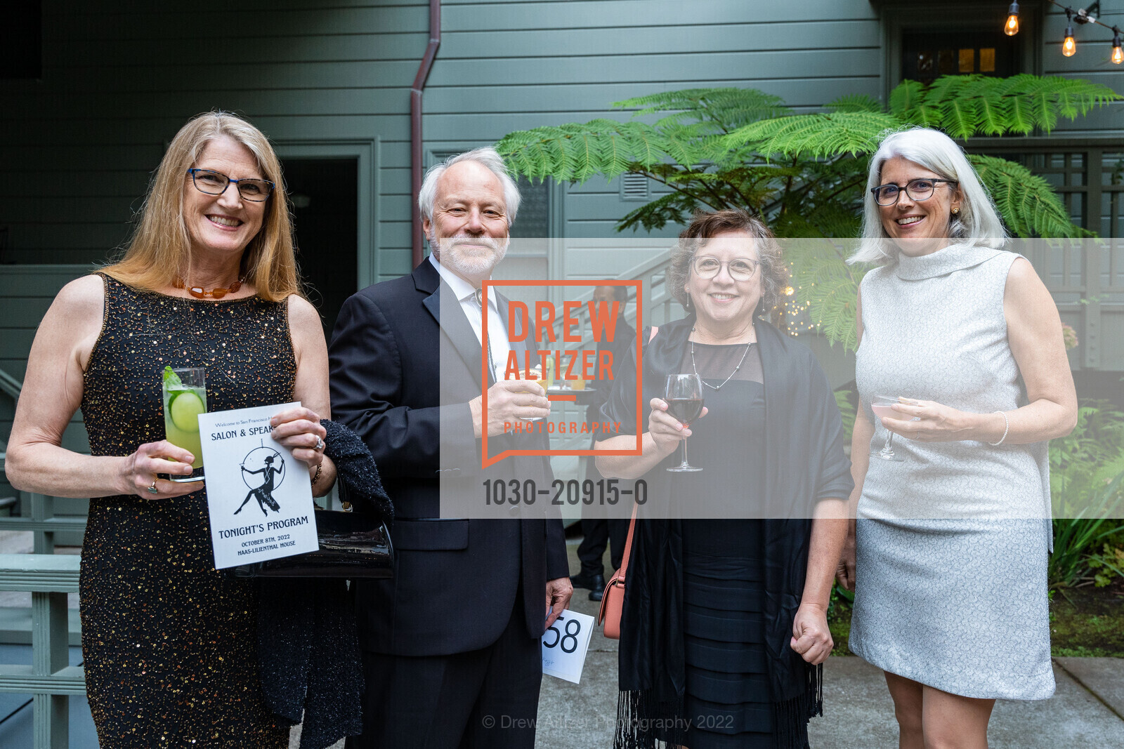 Wendy Proctor, David Skaggs, Elisa Skaggs, Karalyn Monteil, San Francisco Heritage Salon & Speakeasy 2022, Haas-Lilienthal House. 2007 Franklin St, SF, CA 94109 US, October 8th, 2022, Photo #1030-20915-0 Wendy Proctor, David Skaggs, Elisa Skaggs, Karalyn Monteil, Photo #1030-20915-0