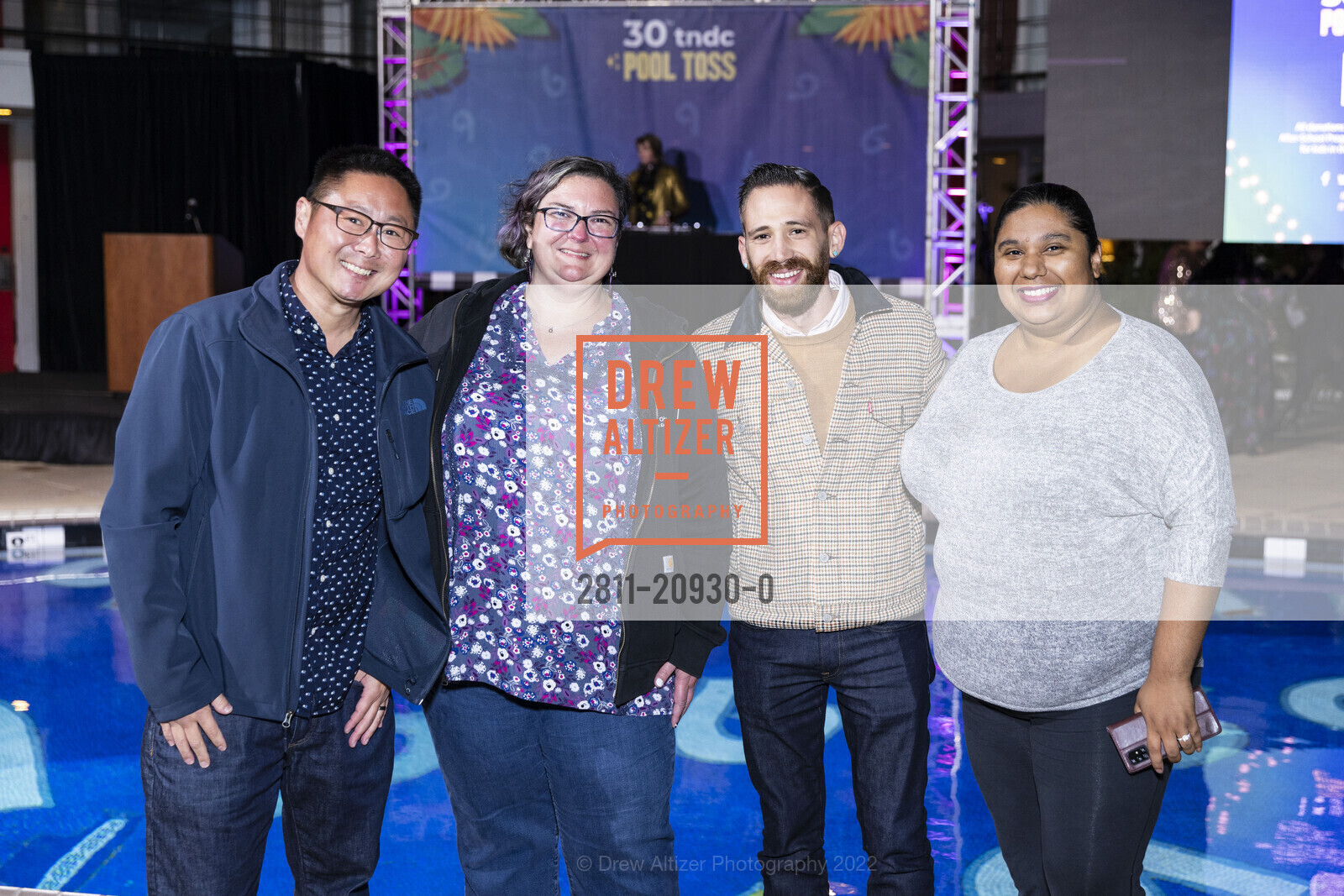 Won Kim, Camilla Vance, Jacob Goldstein, Stacey Swain-Campos, TNDC's Annual Pool Toss 2022, Phoenix Hotel. 601 Eddy St, SF, CA 94109 US, October 13th, 2022, Photo #2811-20930-0 Won Kim, Camilla Vance, Jacob Goldstein, Stacey Swain-Campos, Photo #2811-20930-0