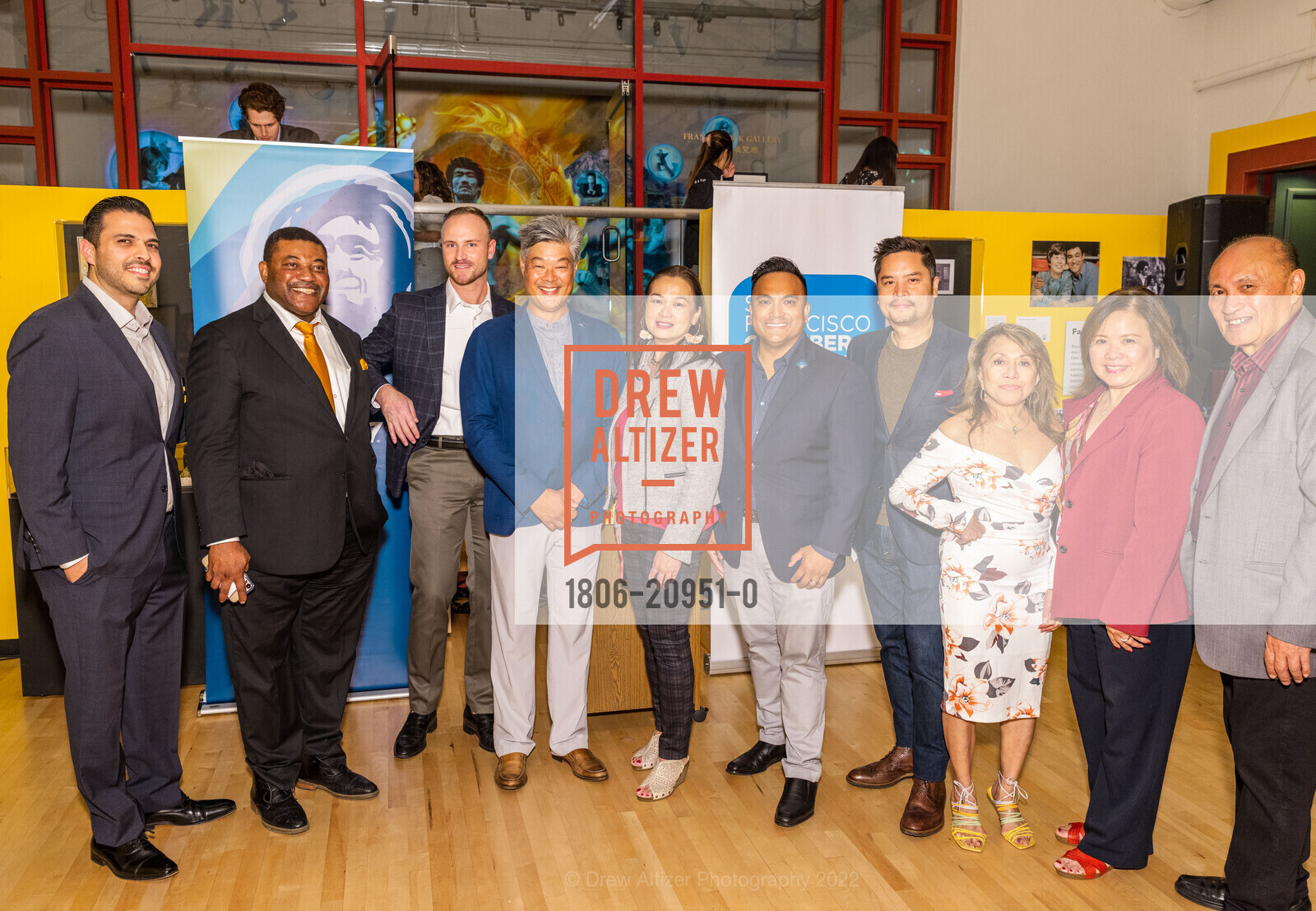 Sunny Singh, Matthew Ajiake, Joey Blaszczyk, Rodney Fong, Lisa Gino, Franco Finn, Radi Calalang, Rose Pavone, Ben Menor, SFCC hosts Business After Hours at CHSA, Chinese Historical Society of America Museum. 965 Clay St, SF, CA 94108 US, October 19th, 2022, Photo #1806-20951-0 Sunny Singh, Matthew Ajiake, Joey Blaszczyk, Rodney Fong, Lisa Gino, Franco Finn, Radi Calalang, Rose Pavone, Ben Menor, Photo #1806-20951-0