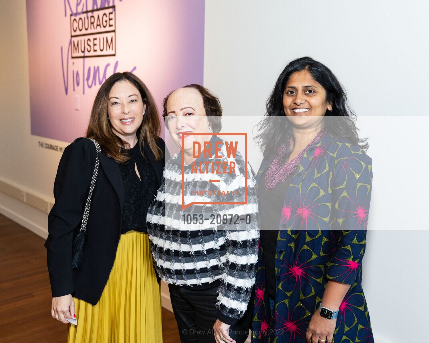 Melissa White, Nanci Freund, Madhavi Dandu, Courage Museum Inside Look, Courage Museum. 100 Montgomery Street Presidio of San Francisco @ SF, CA US, October 27th, 2022, Photo #1053-20972-0 Melissa White, Nanci Freund, Madhavi Dandu, Photo #1053-20972-0