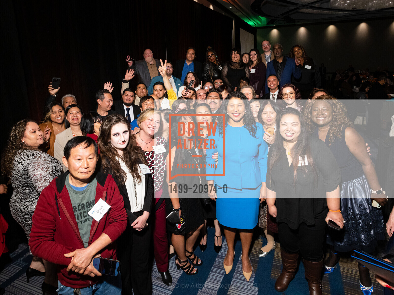 Cuian Chen, Emily Guy, Lori Van Tassell, Domingo Mercado, London Breed, Brennan Award's Dinner, Hyatt Regency San Francisco. 5 Embarcadero Ctr, SF, CA 94111 US, October 27th, 2022, Photo #1499-20974-0 Cuian Chen, Emily Guy, Lori Van Tassell, Domingo Mercado, London Breed, Photo #1499-20974-0