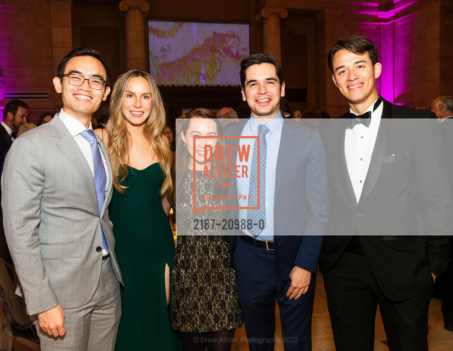 Bruce Li, Anna Coyle, Olivia Sem, Mason Buran, Henning Heine, Asian Art Museum Tiger Gala 2022, Asian Art Museum. 200 Larkin St, San Francisco, CA 94102, November 3rd, 2022, Photo #2187-20988-0 Bruce Li, Anna Coyle, Olivia Sem, Mason Buran, Henning Heine, Photo #2187-20988-0
