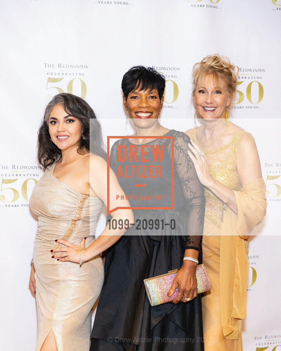 Alma Gama, Cheril Adlam, Cindy Mewhorter, The Redwoods Golden 50th Anniversary Gala 2022, The Redwoods - Retirement, Assisted Living and Skilled Nursing. 40 Camino Alto, Mill Valley, CA 94941 US, November 5th, 2022, Photo #1099-20991-0 Alma Gama, Cheril Adlam, Cindy Mewhorter, Photo #1099-20991-0