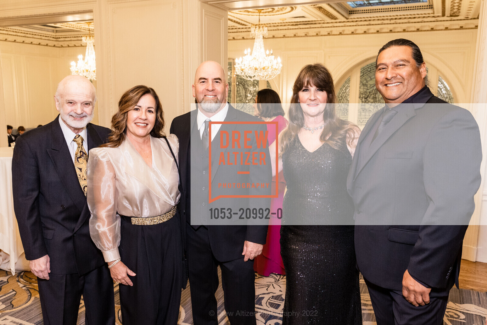 Constantine Scopas, Stephanie Fulton, Nick Scopas Jr., Tracy Munoz, Mark Munoz, Hellenic Charity Ball 2022, The Palace Hotel, a Luxury Collection Hotel. 2 New Montgomery St, SF, CA 94105 US, November 5th, 2022, Photo #1053-20992-0 Constantine Scopas, Stephanie Fulton, Nick Scopas Jr., Tracy Munoz, Mark Munoz, Photo #1053-20992-0