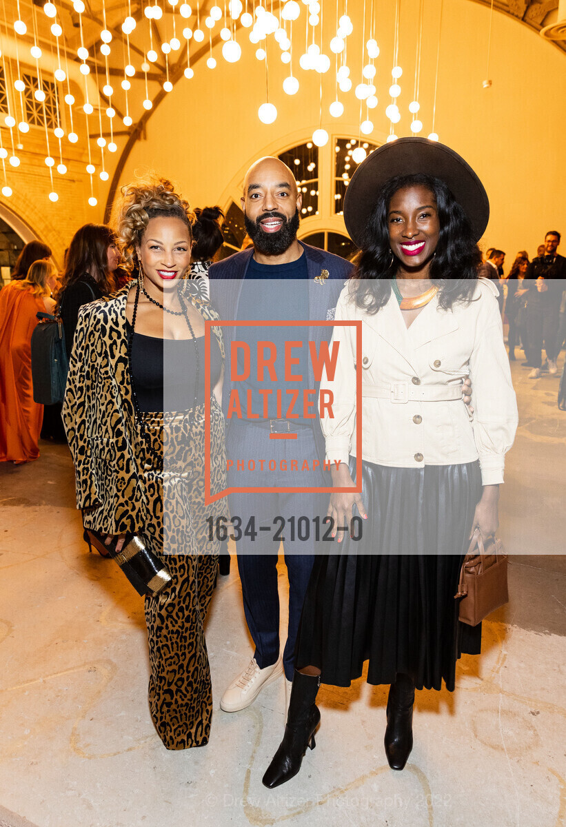 Jeanne Anyanwu McCoy, Bakari Adams, Sophia Jihan Adams, McMullen 15th Anniversary Party and Fashion Presentation, SHACK15. SHACK15 @ SF, CA 94111 US, November 17th, 2022, Photo #1634-21012-0 Jeanne Anyanwu McCoy, Bakari Adams, Sophia Jihan Adams, Photo #1634-21012-0