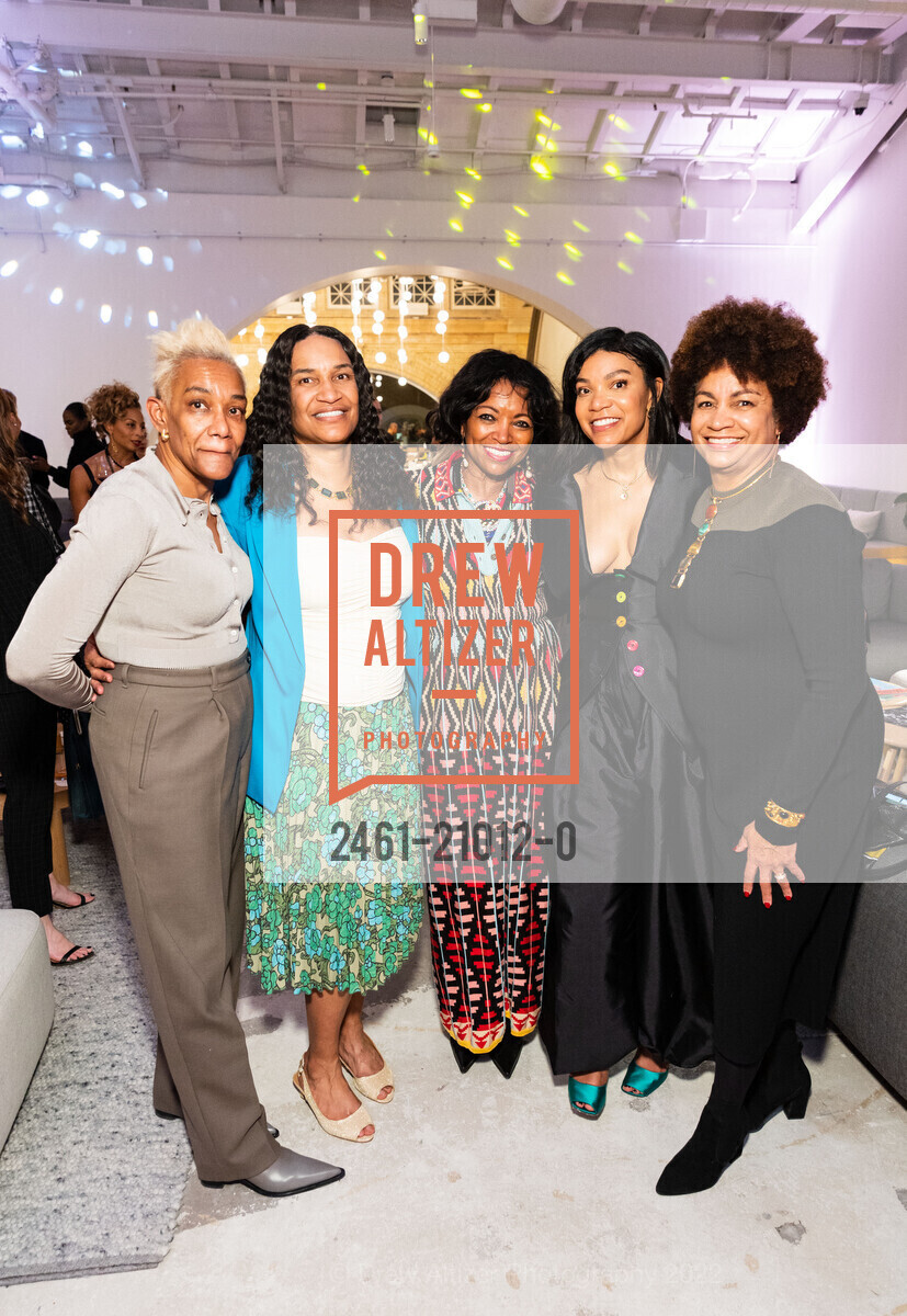 Bette Gordon, Tia Daniel, Denise Bradley Tyson, Sherri McMullen, Maria Mustin, McMullen 15th Anniversary Party and Fashion Presentation, SHACK15. SHACK15 @ SF, CA 94111 US, November 17th, 2022, Photo #2461-21012-0 Bette Gordon, Tia Daniel, Denise Bradley Tyson, Sherri McMullen, Maria Mustin, Photo #2461-21012-0