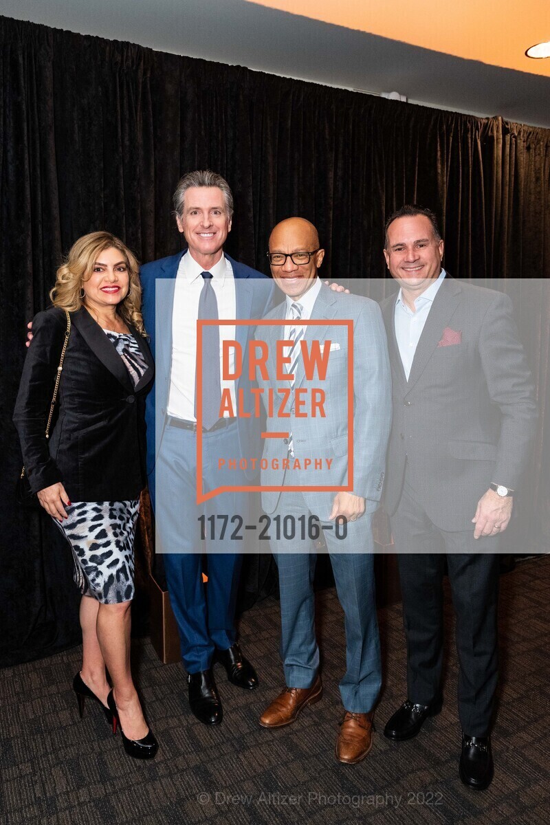 Susan Santana, Gavin Newsom, Ken McNeely, Bert Gomez, Representation Project's Flip The Script gala 2022, Ferry Building. SF, CA 94105 US, November 17th, 2022, Photo #1172-21016-0 Susan Santana, Gavin Newsom, Ken McNeely, Bert Gomez, Photo #1172-21016-0