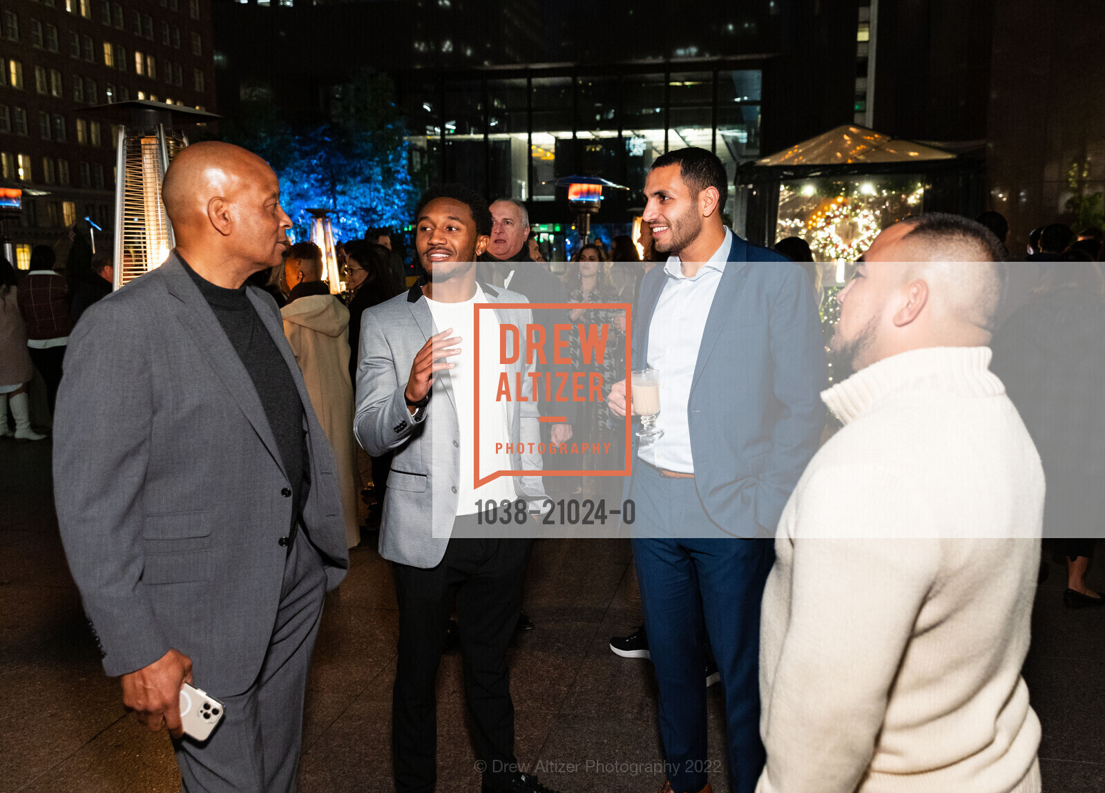 Ronnie Lott, Bejour Wilson, Omar Abdelaziz, John Velasco, Ronnie and Karen Lott All Stars Helping Kids Holiday Event 2022, The Vault. 555 California St, SF, CA 94104 US, December 2nd, 2022, Photo #1038-21024-0 Ronnie Lott, Bejour Wilson, Omar Abdelaziz, John Velasco, Photo #1038-21024-0