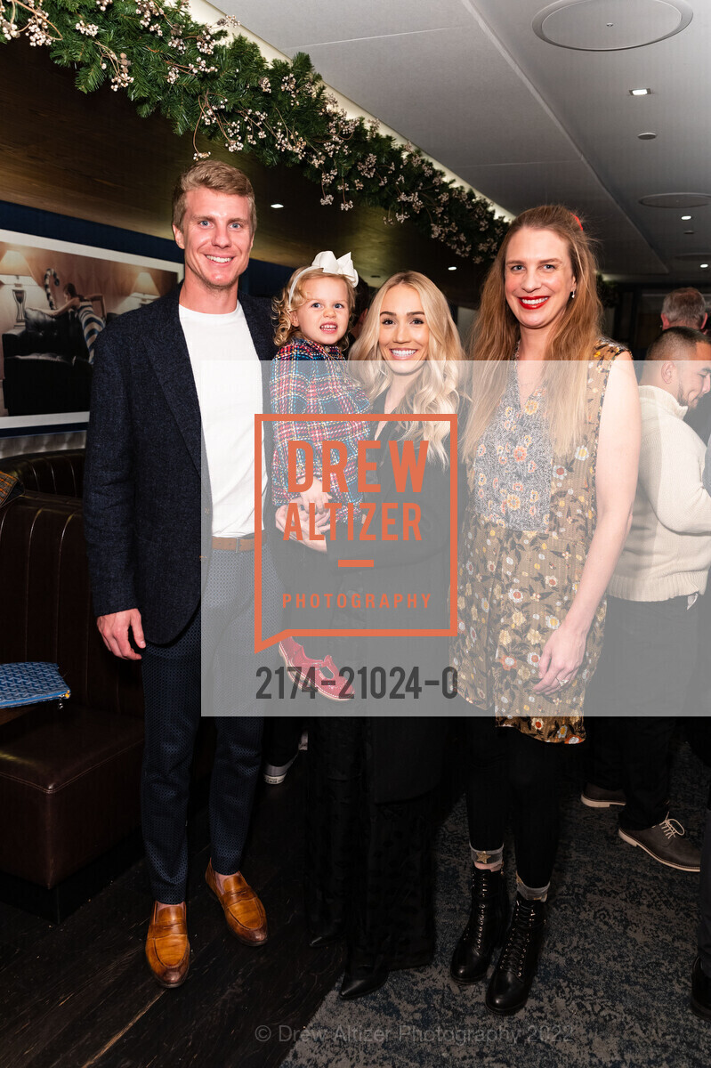 Nate Montana, Jaclyn Winkel, Alexandra Montana, Ella Montana, Ronnie and Karen Lott All Stars Helping Kids Holiday Event 2022, The Vault. 555 California St, SF, CA 94104 US, December 2nd, 2022, Photo #2174-21024-0 Nate Montana, Jaclyn Winkel, Alexandra Montana, Ella Montana, Photo #2174-21024-0