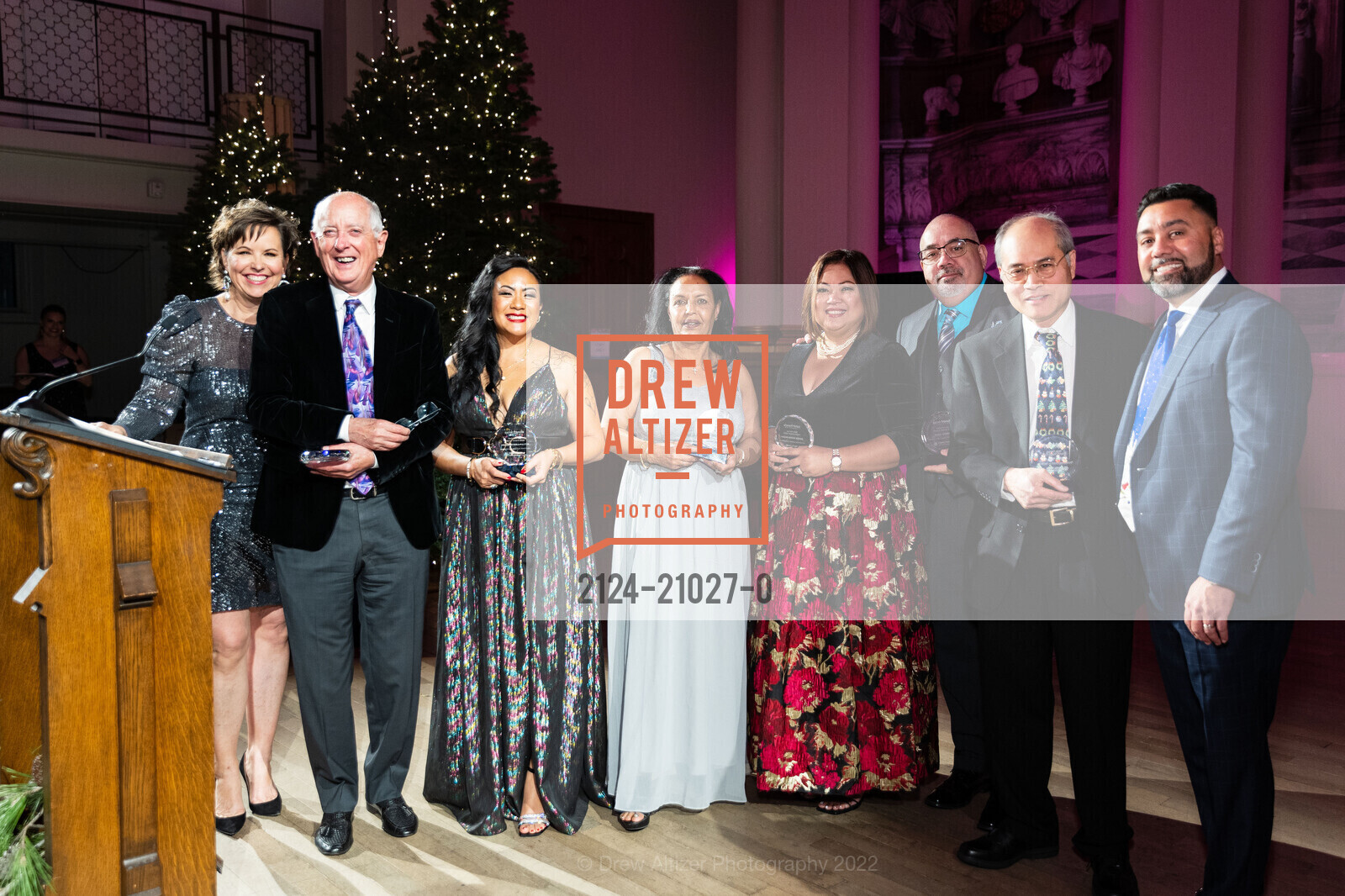 Kate Smith, Daryn Kumar, David Malone, Grace Rivera-Pautin, Meaza Kelati, Mary Grace Maxie-Pacho, Raul Vargas, Fred Hom, Holiday Hob Nob benefiting St. Francis Foundation 2022, Saint Joseph’s Arts Society. 1401 Howard St, SF, CA 94103 US, December 3rd, 2022, Photo #2124-21027-0 Kate Smith, Daryn Kumar, David Malone, Grace Rivera-Pautin, Meaza Kelati, Mary Grace Maxie-Pacho, Raul Vargas, Fred Hom, Photo #2124-21027-0