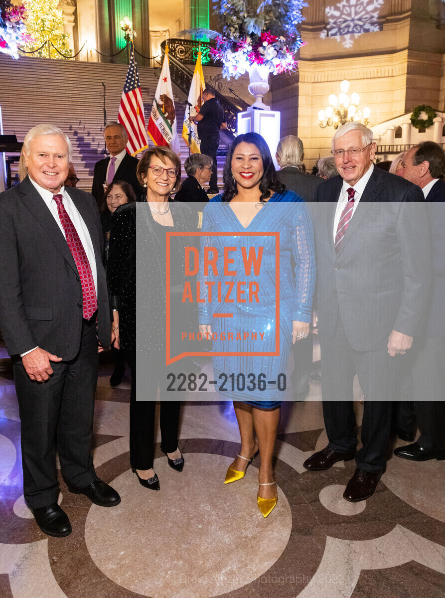 Robert Cartwright, Dana Beldiman, London Breed, Justs Karlsons, Consular Corps 2022 Holiday Party, City Hall. 1 Dr Carlton B Goodlett Place, December 7th, 2022, Photo #2282-21036-0 Robert Cartwright, Dana Beldiman, London Breed, Justs Karlsons, Photo #2282-21036-0