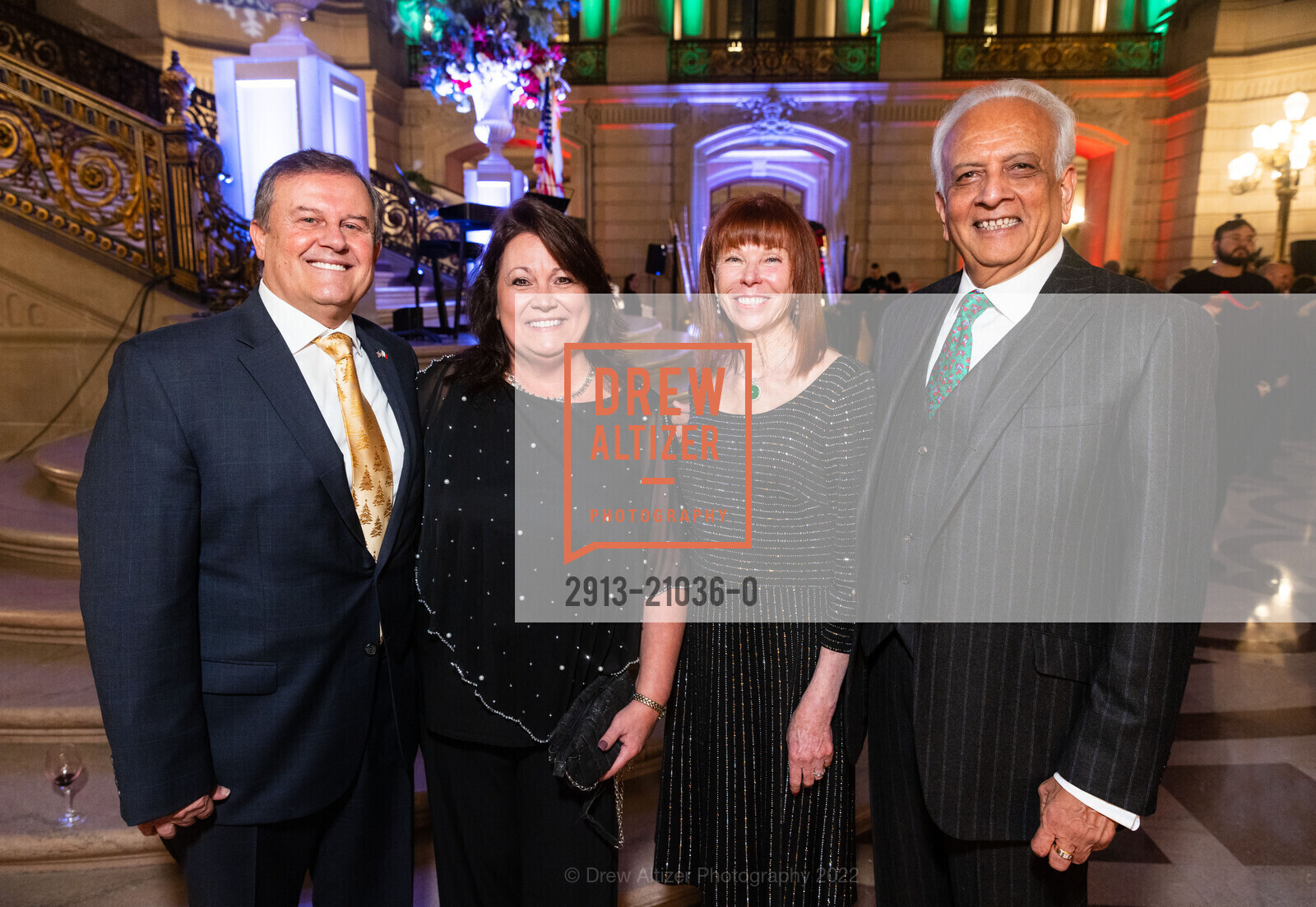 Louis Vella, Lillian Vella, Susan Somaya, Jitu Somaya, Consular Corps 2022 Holiday Party, City Hall. 1 Dr Carlton B Goodlett Place, December 7th, 2022, Photo #2913-21036-0 Louis Vella, Lillian Vella, Susan Somaya, Jitu Somaya, Photo #2913-21036-0