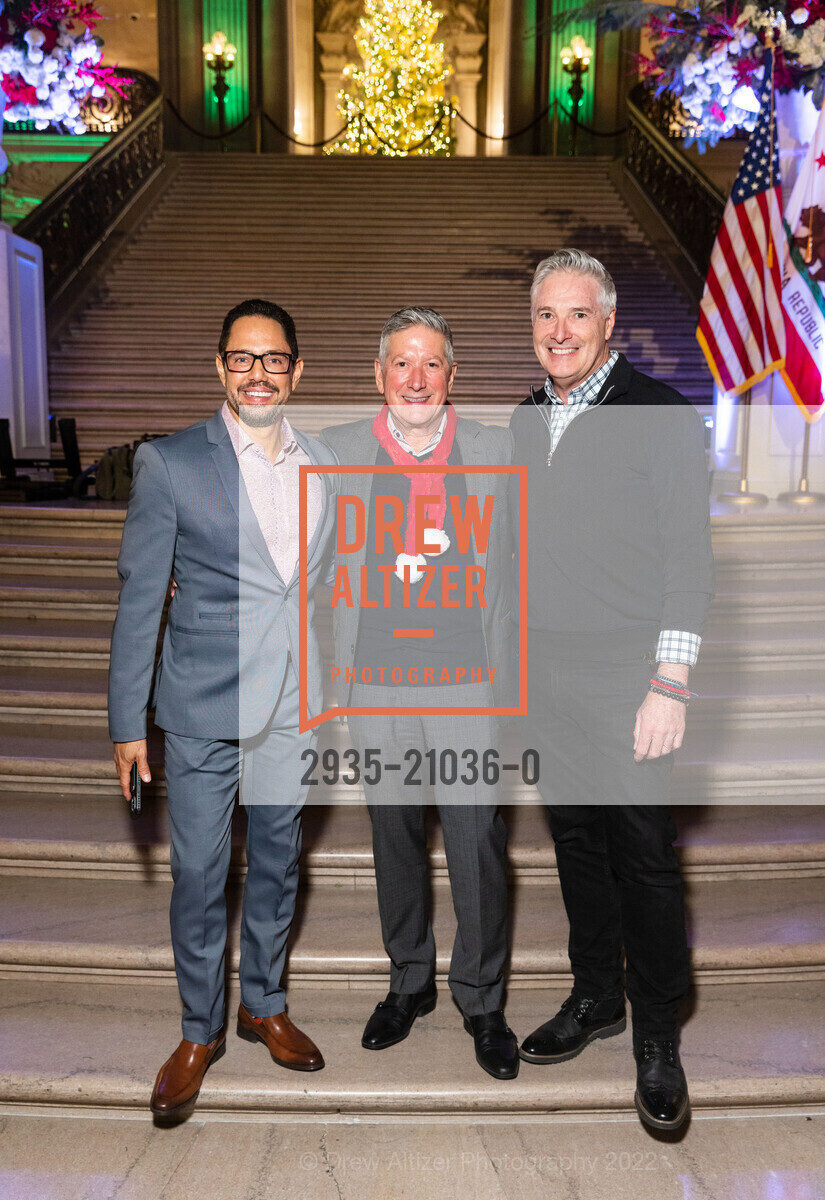 Chris Verdugo, Joe D'Alessandro, David Jones, Consular Corps 2022 Holiday Party, City Hall. 1 Dr Carlton B Goodlett Place, December 7th, 2022, Photo #2935-21036-0 Chris Verdugo, Joe D'Alessandro, David Jones, Photo #2935-21036-0