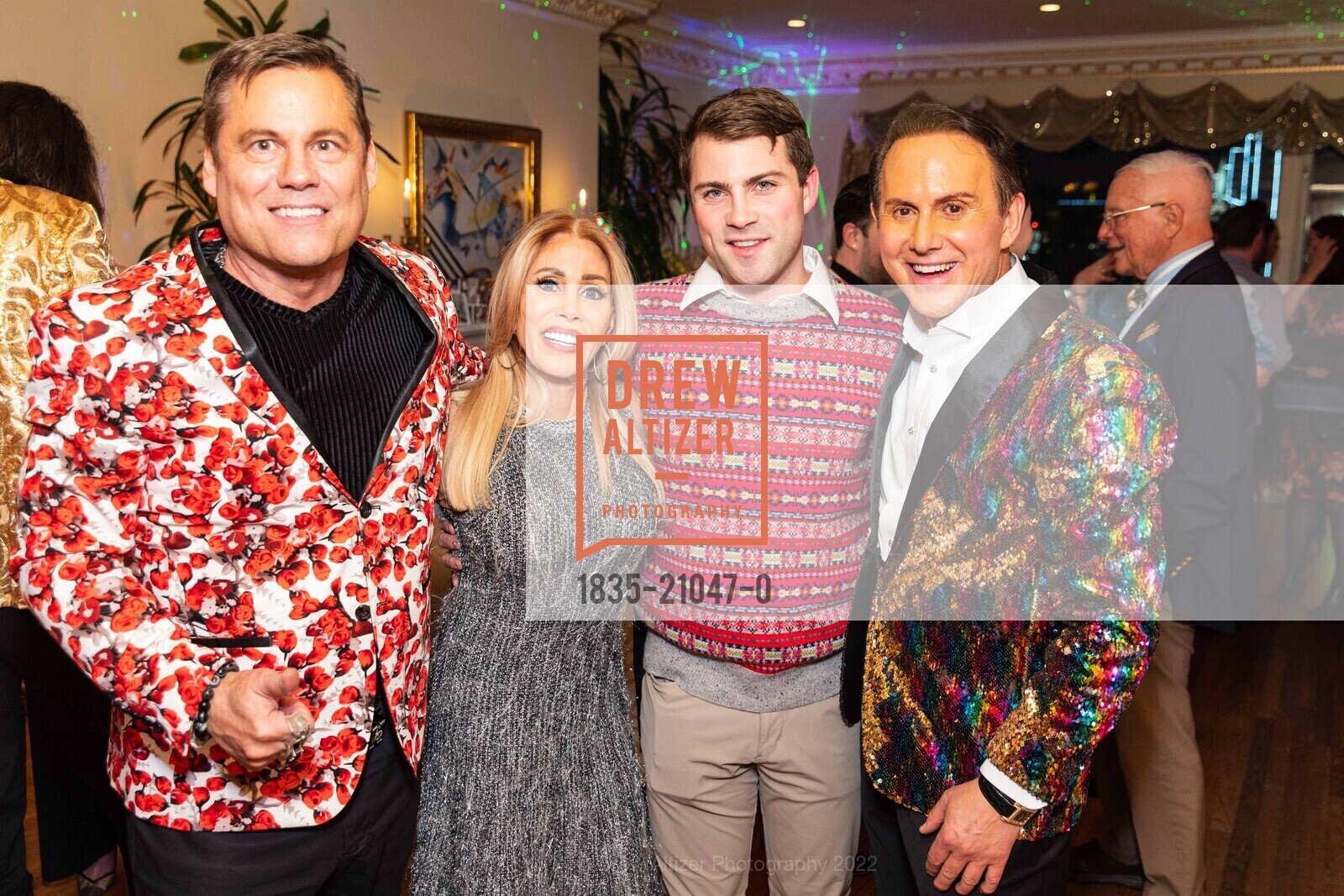 Mark Calvano, Melodie Pacheco, Chase Johnson, Joel Goodrich, Joel Goodrich's 2023 Holiday Cocktail Party, Private location. 850 Powell St., Penthouse 904, SF, CA 94108 US, December 15th, 2022, Photo #1835-21047-0 Mark Calvano, Melodie Pacheco, Chase Johnson, Joel Goodrich, Photo #1835-21047-0