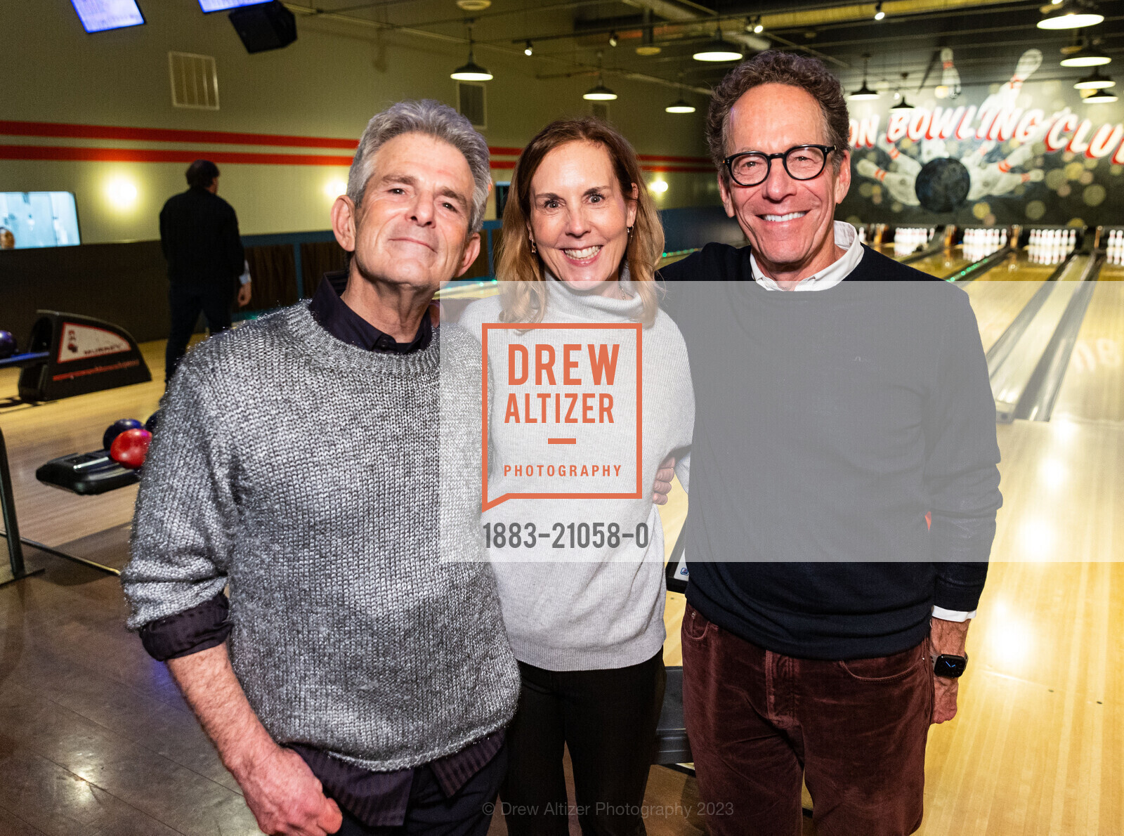 Jeffrey Fraenkel, Mary Solomon, Alan Mark, Pre-FOG Bowling Party 2023, Mission Bowling Club, January 17th, 2023, Photo #1883-21058-0 Jeffrey Fraenkel, Mary Solomon, Alan Mark, Photo #1883-21058-0