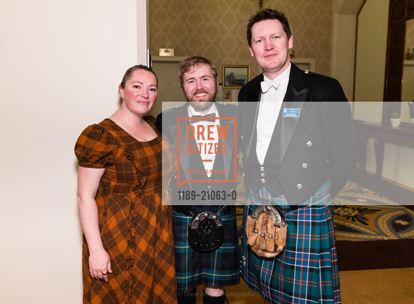 Tania Coon, Casey Coon, Alex Sinclair, St. Andrews Society of San Francisco Burns Supper 2023, Marines' Memorial Club & Hotel. 609 Sutter, January 22nd, 2023, Photo #1189-21063-0 Tania Coon, Casey Coon, Alex Sinclair, Photo #1189-21063-0