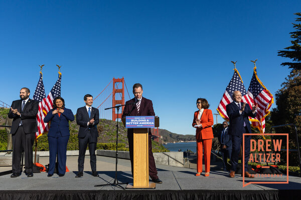 Press Conference For Seismic Retrofitting Of The Golden Gate Bridge