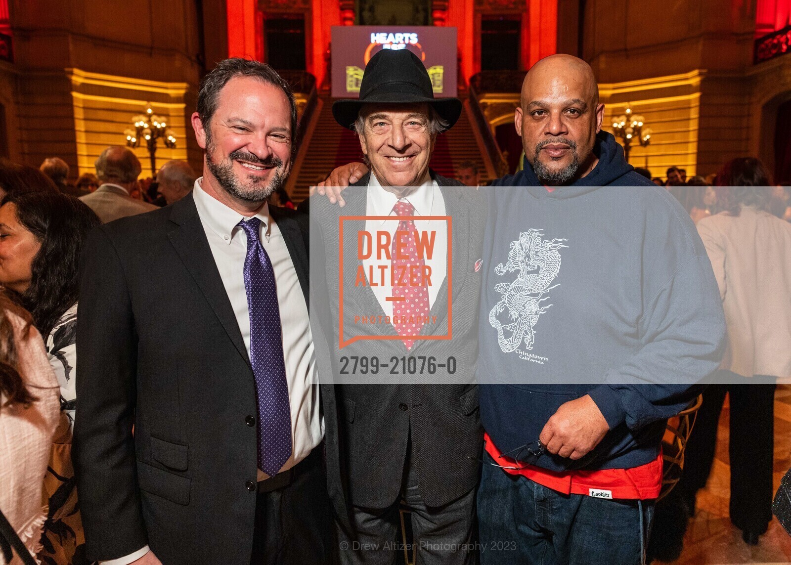 Alex Clemens, Paul Pelosi, Marvellus Lucas, Hearts in San Francisco Fundraiser 2023, San Francisco City Hall @ 1 Dr Carlton B Goodlett Pl, SF, CA 94102 US. San Francisco City Hall @ 1 Dr Carlton B Goodlett Pl, SF, CA 94102 US, February 9th, 2023, Photo #2799-21076-0 Alex Clemens, Paul Pelosi, Marvellus Lucas, Photo #2799-21076-0
