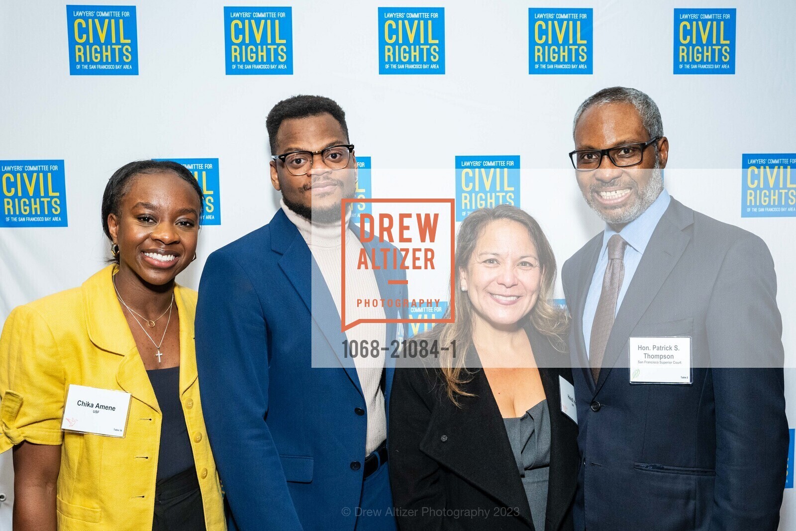 Chika Amene, Christopher Molokwu, Heidi Ho, Patrick Thompson, Lawyers’ Committee for Civil Rights Annual Dr. MLK, Jr. Gala 2023, Hyatt Regency San Francisco @ 5 Embarcadero Ctr, SF, CA 94111 US. Hyatt Regency San Francisco @ 5 Embarcadero Ctr, SF, CA 94111 US, February 16th, 2023, Photo #1068-21084-1 Chika Amene, Christopher Molokwu, Heidi Ho, Patrick Thompson, Photo #1068-21084-1