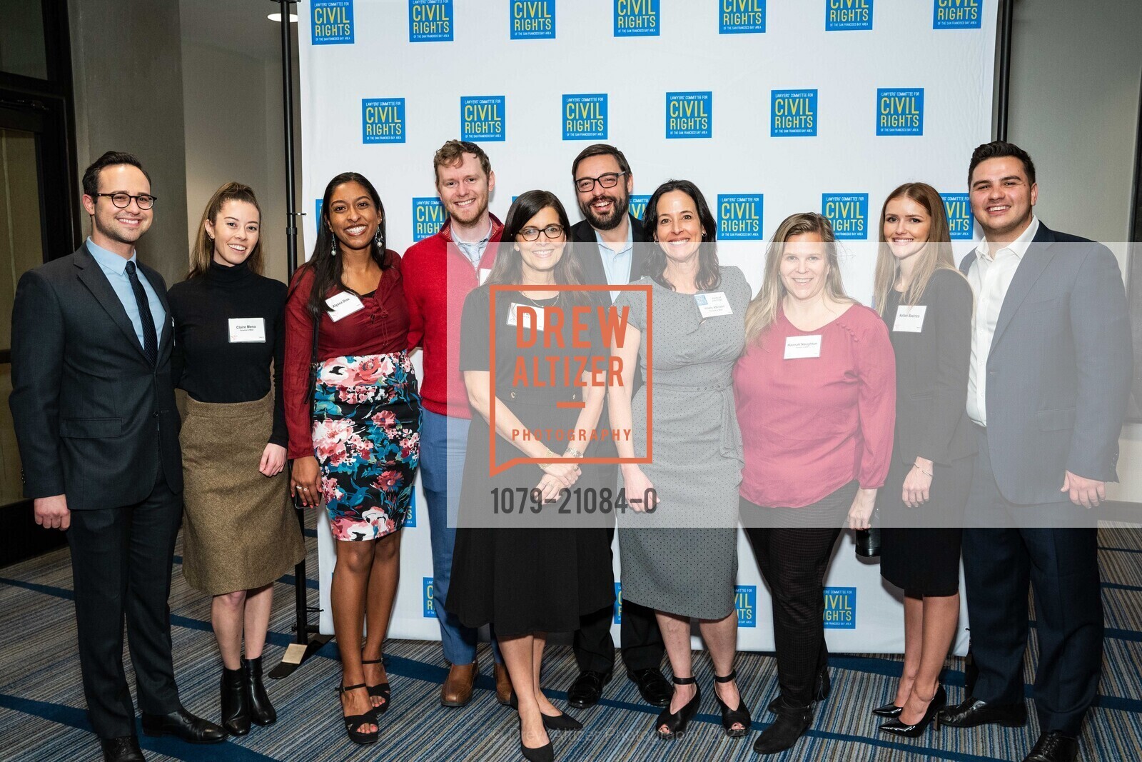 Leon Freyermuth, Claire Mena, Alyssa Dias, Max DiBaise, Neha Nissen, Eric Ball, Hilarie Atkisson, Hannah Naughton, Kelton Basirico. Samuel Sahagian, Lawyers’ Committee for Civil Rights Annual Dr. MLK, Jr. Gala 2023, Hyatt Regency San Francisco @ 5 Embarcadero Ctr, SF, CA 94111 US. Hyatt Regency San Francisco @ 5 Embarcadero Ctr, SF, CA 94111 US, February 16th, 2023, Photo #1079-21084-0 Leon Freyermuth, Claire Mena, Alyssa Dias, Max DiBaise, Neha Nissen, Eric Ball, Hilarie Atkisson, Hannah Naughton, Kelton Basirico. Samuel Sahagian, Photo #1079-21084-0
