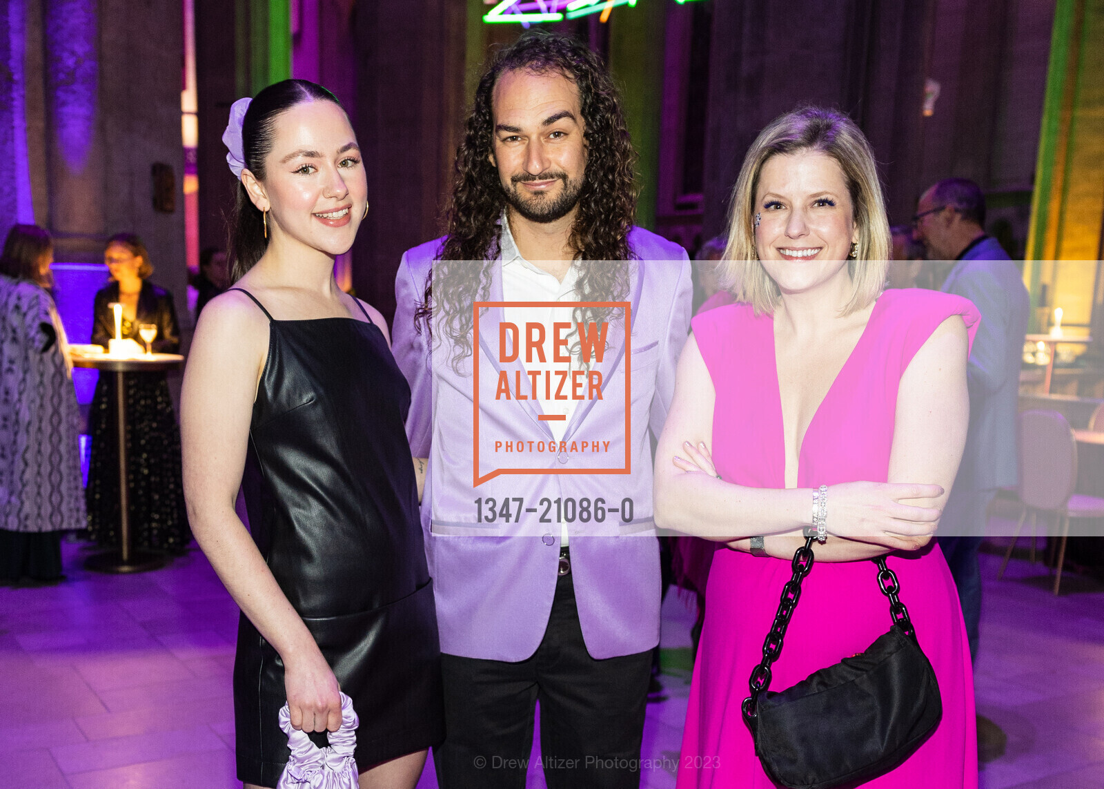 Lindsay Huber, Adam Swig, Lily Bowles Leo, Grace Cathedral's Carnivale Gala 2023, Grace Cathedral, 1100 California St, SF, CA 94108 US. Grace Cathedral, 1100 California St, SF, CA 94108 US, February 21st, 2023, Photo #1347-21086-0 Lindsay Huber, Adam Swig, Lily Bowles Leo, Photo #1347-21086-0