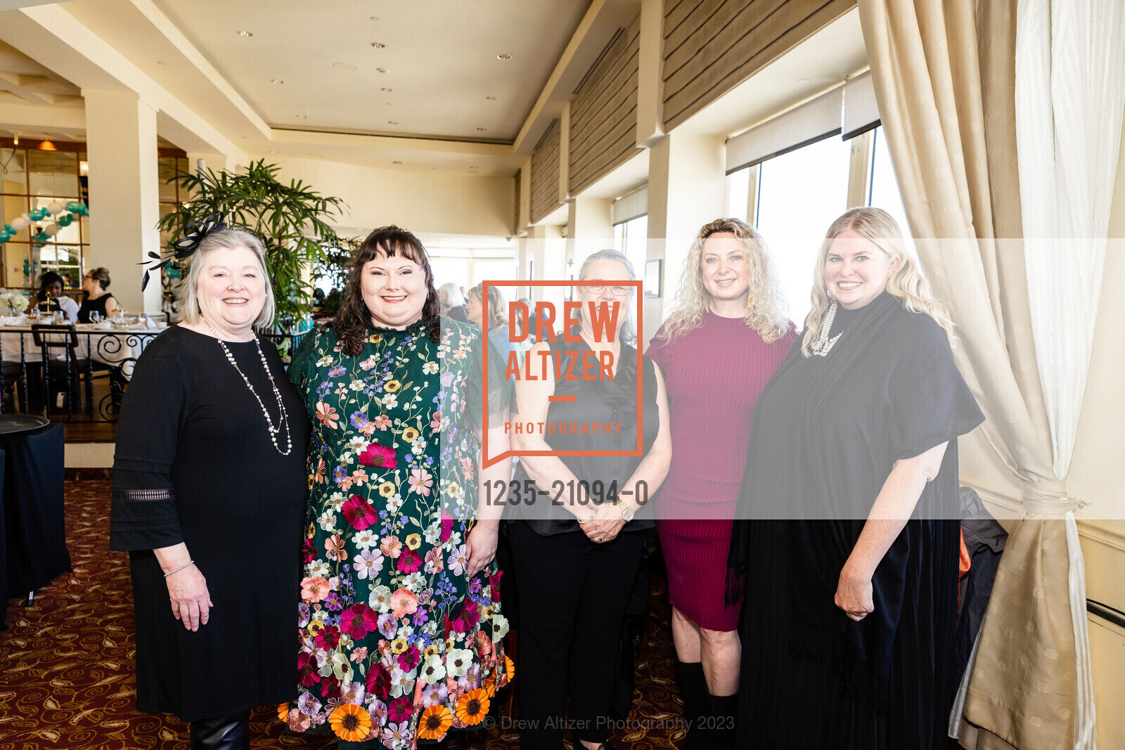 Cynthia Foster, Erin Badillo, Andrea Feeney, Jenn Kurrie, Julie Yarbrough, Junior League of San Francisco Annual Tea Event, InterContinental Mark Hopkins San Francisco, an IHG Hotel @ 999 California St, SF, CA 94108 US. InterContinental Mark Hopkins San Francisco, an IHG Hotel @ 999 California St, SF, CA 94108 US, March 5th, 2023, Photo #1235-21094-0 Cynthia Foster, Erin Badillo, Andrea Feeney, Jenn Kurrie, Julie Yarbrough, Photo #1235-21094-0