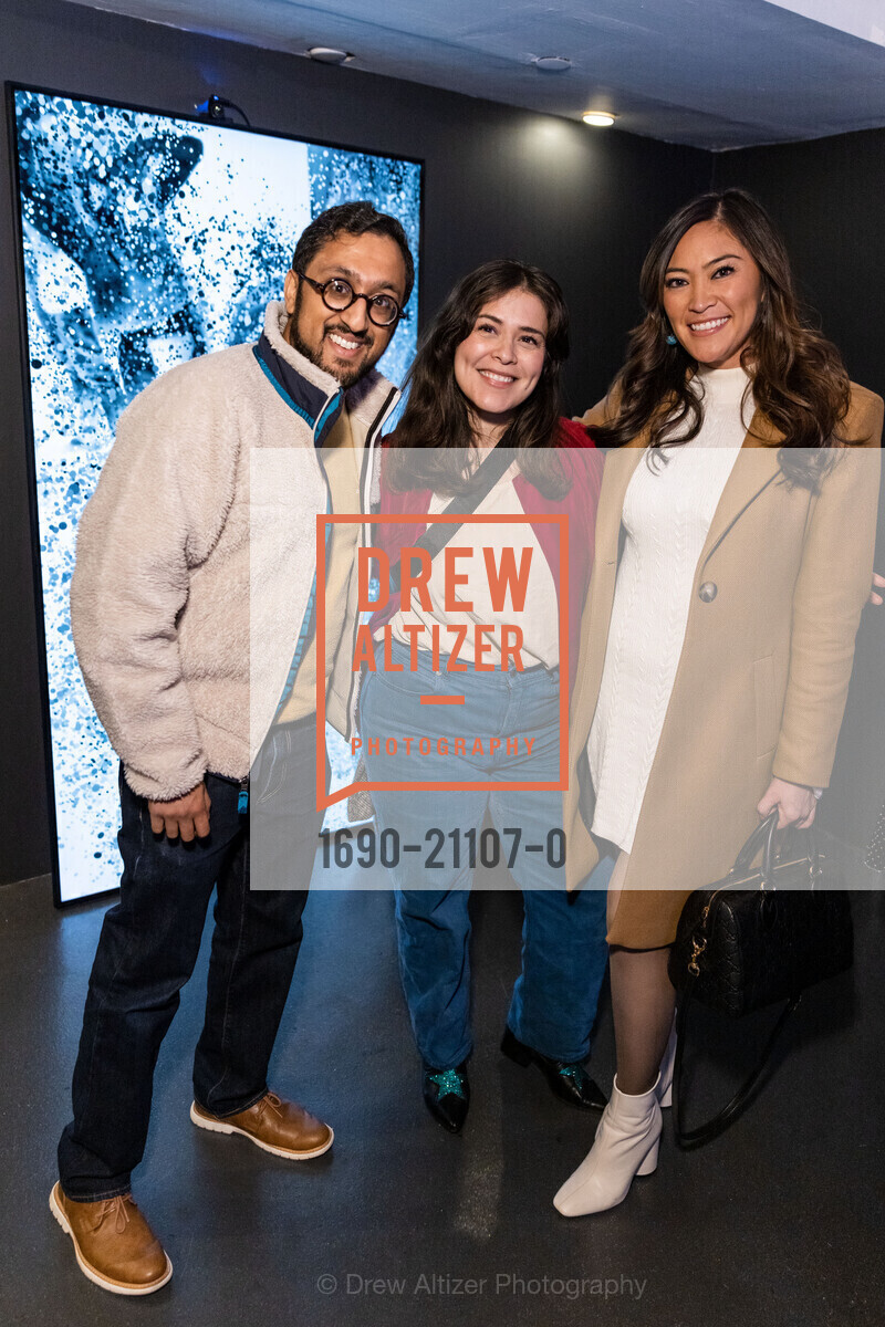 Phil Chacko, Vanessa Flores, Carmel Mayol, GRAY AREA Private Reception for the Opening of TECHS-MECHS with artist Rafael Lozano-Hemmer, Gray Area / Grand Theater @ 2665 Mission St, SF, CA 94110 US. Gray Area / Grand Theater @ 2665 Mission St, SF, CA 94110 US, Photo #1690-21107-0 Phil Chacko, Vanessa Flores, Carmel Mayol, Photo #1690-21107-0