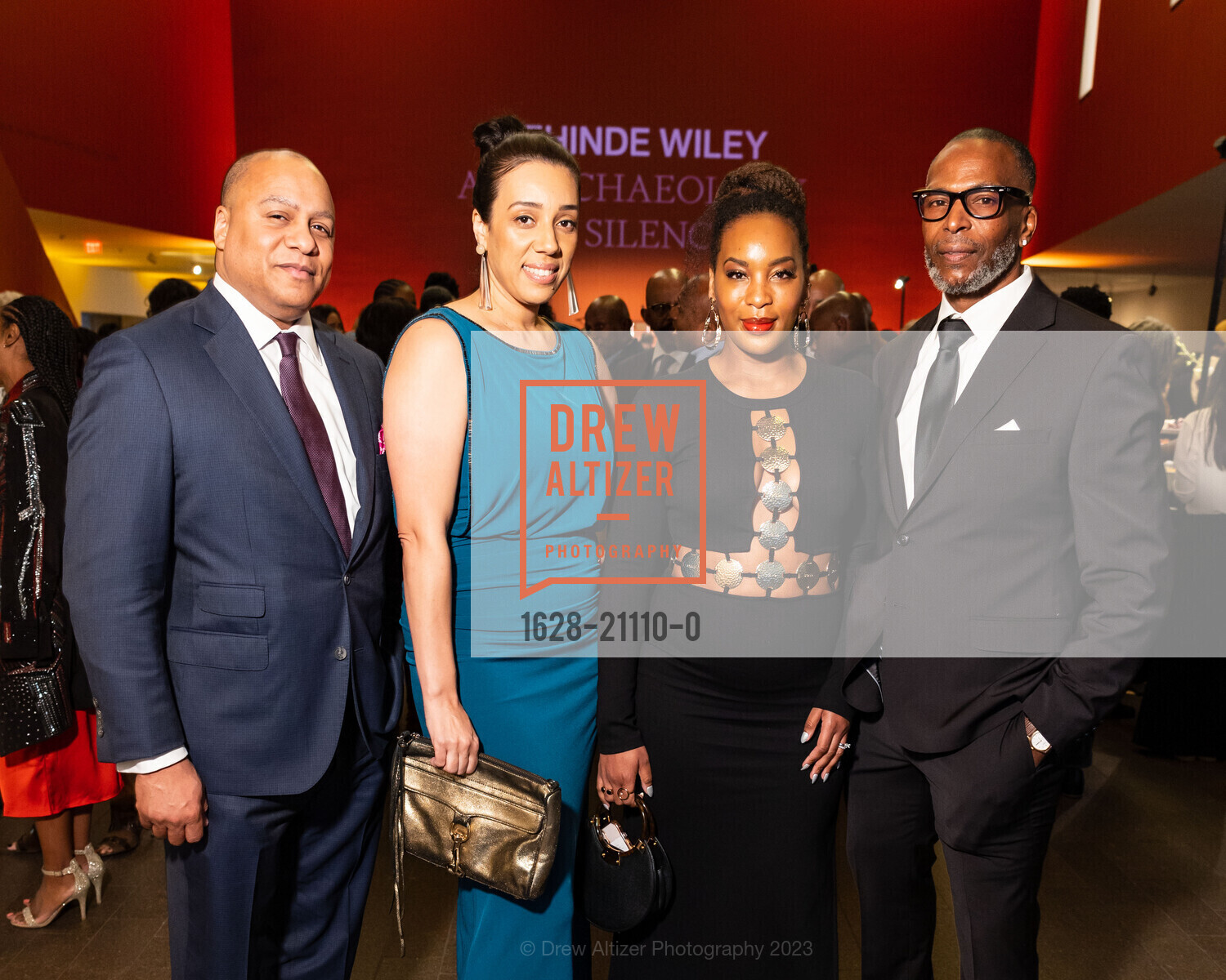 Brent Hawkins, Wren Phelps, LaToya McInnis, Okorie Clark, Kehinde Wiley Donor Opening Night 2023, de Young Museum @ 50 Hagiwara Tea Garden Dr, San Francisco, CA 94118 US. de Young Museum @ 50 Hagiwara Tea Garden Dr, San Francisco, CA 94118 US, March 16th, 2023, Photo #1628-21110-0 Brent Hawkins, Wren Phelps, LaToya McInnis, Okorie Clark, Photo #1628-21110-0