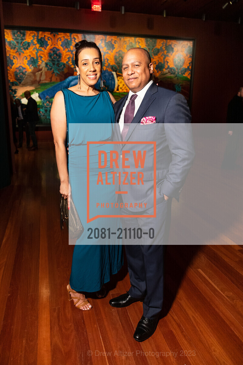 Wren Phelps, Brent Hawkins, Kehinde Wiley Donor Opening Night 2023, de Young Museum @ 50 Hagiwara Tea Garden Dr, San Francisco, CA 94118 US. de Young Museum @ 50 Hagiwara Tea Garden Dr, San Francisco, CA 94118 US, March 16th, 2023, Photo #2081-21110-0 Wren Phelps, Brent Hawkins, Photo #2081-21110-0