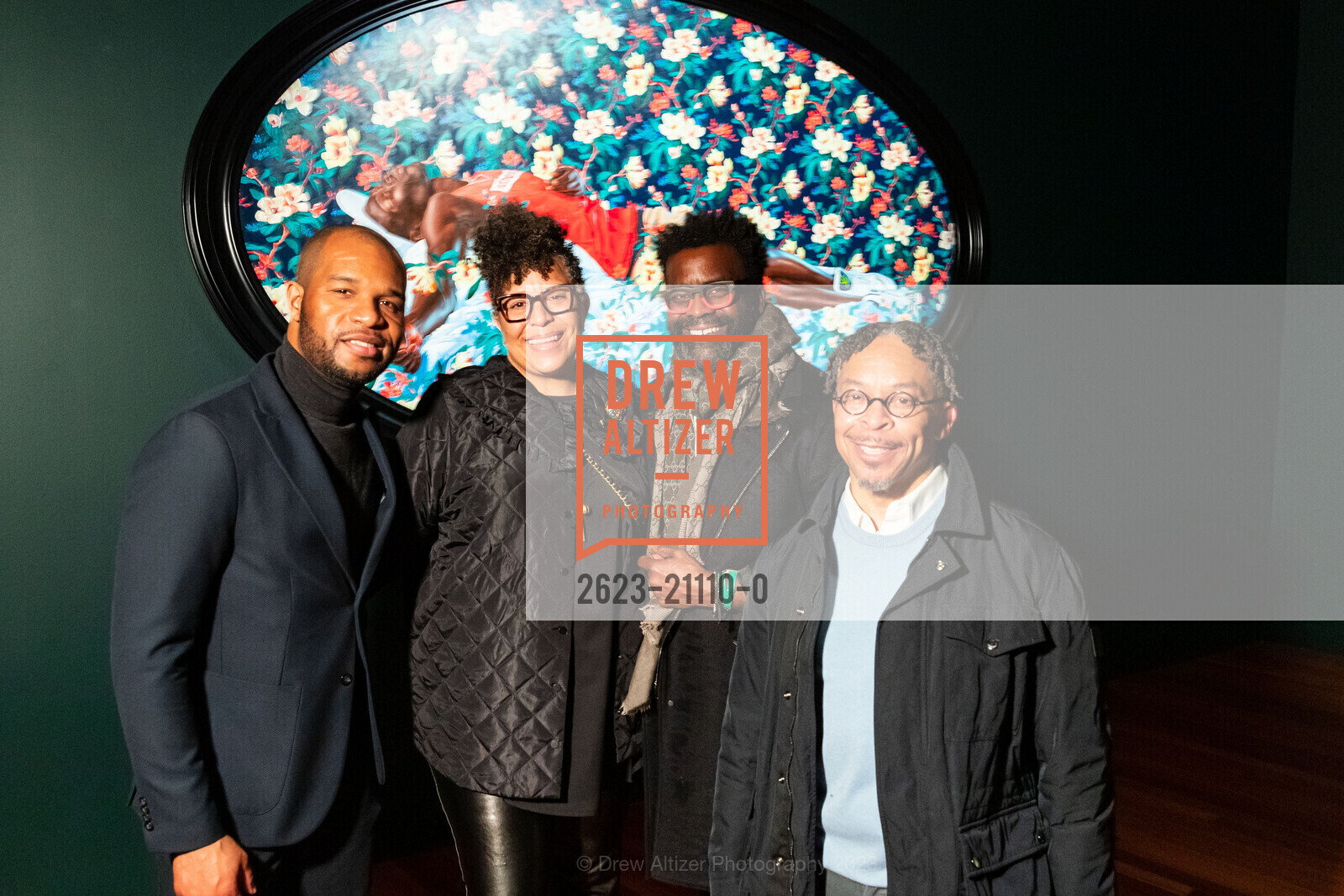 Anwarii Musa, Sandra Jackson Dumont, Erik Moore, Kent Kelley, Kehinde Wiley Donor Opening Night 2023, de Young Museum @ 50 Hagiwara Tea Garden Dr, San Francisco, CA 94118 US. de Young Museum @ 50 Hagiwara Tea Garden Dr, San Francisco, CA 94118 US, March 16th, 2023, Photo #2623-21110-0 Anwarii Musa, Sandra Jackson Dumont, Erik Moore, Kent Kelley, Photo #2623-21110-0