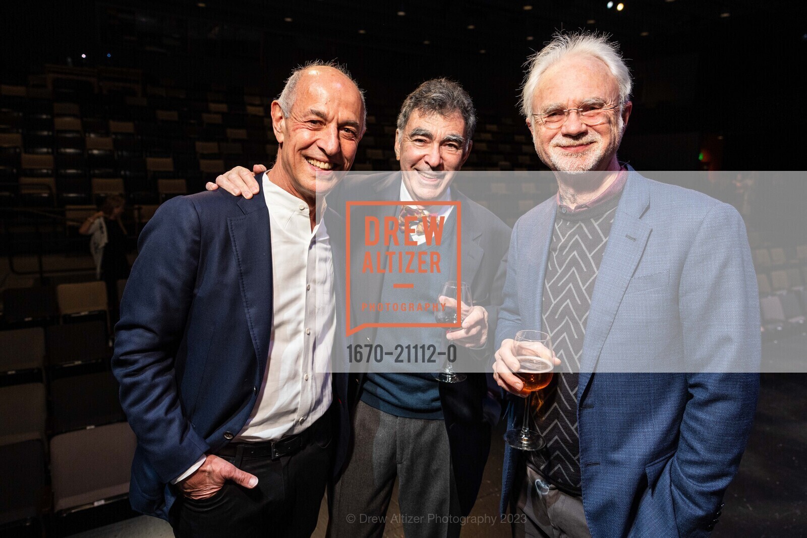 Charles Kremer, Lance Nagel, John Adams, Cal Performances' 2023 Gala Honoring William Kentridge, 2413 Bancroft Way, Berkeley, CA 94704 US. 2413 Bancroft Way, Berkeley, CA 94704 US, March 17th, 2023, Photo #1670-21112-0 Charles Kremer, Lance Nagel, John Adams, Photo #1670-21112-0