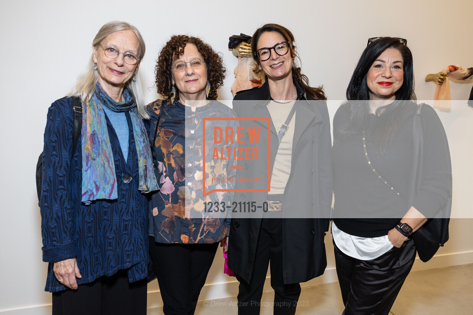 Matty Person, Sharon Tanenbaum, Andrea Crow, Carrie Ann Plank, VIP Reception for Jonathan Carver Moore Gallery Opening 2023, The LINE SF @ 33 Turk St, SF, CA 94102 US. The LINE SF @ 33 Turk St, SF, CA 94102 US, March 21st, 2023, Photo #1233-21115-0 Matty Person, Sharon Tanenbaum, Andrea Crow, Carrie Ann Plank, Photo #1233-21115-0