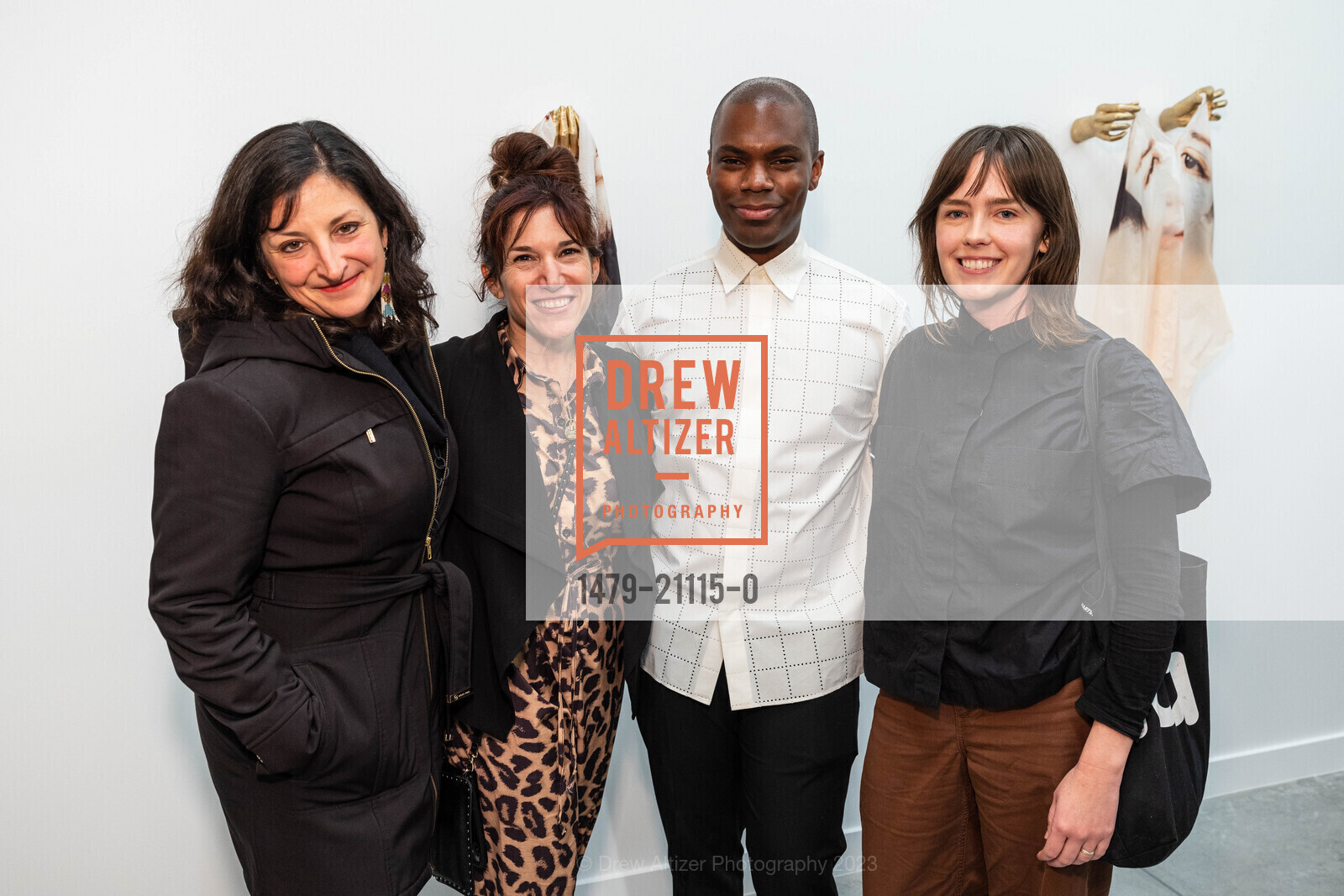Michelle Mansour, Amy Kisch, Jonathan Carver Moore, Christine Koppes, VIP Reception for Jonathan Carver Moore Gallery Opening 2023, The LINE SF @ 33 Turk St, SF, CA 94102 US. The LINE SF @ 33 Turk St, SF, CA 94102 US, March 21st, 2023, Photo #1479-21115-0 Michelle Mansour, Amy Kisch, Jonathan Carver Moore, Christine Koppes, Photo #1479-21115-0