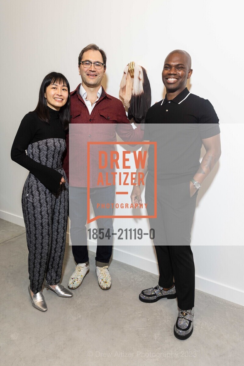Kacy Jung, Adam O'Donnell, Jonathan Carver Moore, Grand Opening for Jonathan Carver Moore Gallery Opening 2023, 966 Market St, SF, CA 94102 US. 966 Market St, SF, CA 94102 US, March 23rd, 2023, Photo #1854-21119-0 Kacy Jung, Adam O'Donnell, Jonathan Carver Moore, Photo #1854-21119-0