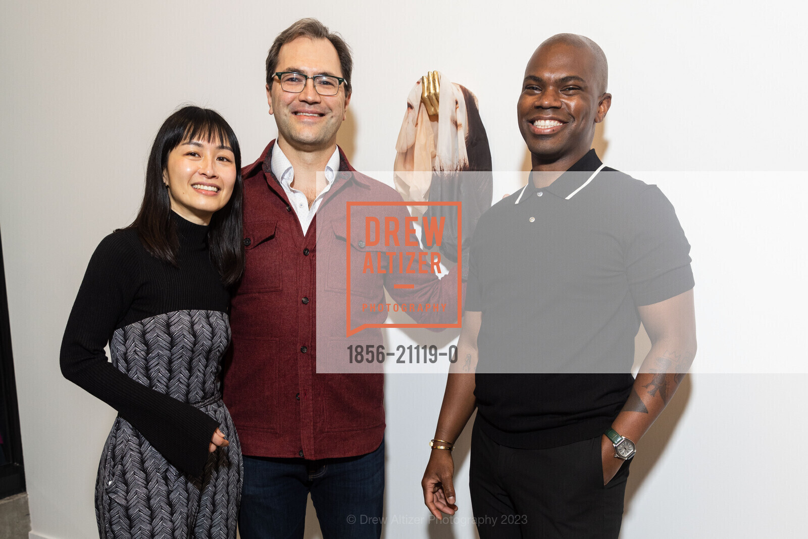 Kacy Jung, Adam O'Donnell, Jonathan Carver Moore, Grand Opening for Jonathan Carver Moore Gallery Opening 2023, 966 Market St, SF, CA 94102 US. 966 Market St, SF, CA 94102 US, March 23rd, 2023, Photo #1856-21119-0 Kacy Jung, Adam O'Donnell, Jonathan Carver Moore, Photo #1856-21119-0