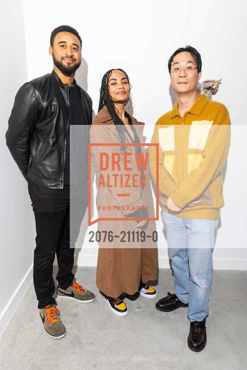 Luke Williams, Shaquille Heath, Gary Leung, Grand Opening for Jonathan Carver Moore Gallery Opening 2023, 966 Market St, SF, CA 94102 US. 966 Market St, SF, CA 94102 US, March 23rd, 2023, Photo #2076-21119-0 Luke Williams, Shaquille Heath, Gary Leung, Photo #2076-21119-0