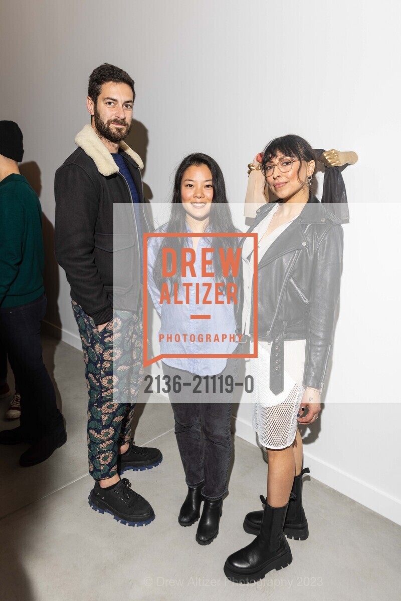 Nicolas Baudru, Yujin Chung, Gabriela Marmolejo, Grand Opening for Jonathan Carver Moore Gallery Opening 2023, 966 Market St, SF, CA 94102 US. 966 Market St, SF, CA 94102 US, March 23rd, 2023, Photo #2136-21119-0 Nicolas Baudru, Yujin Chung, Gabriela Marmolejo, Photo #2136-21119-0