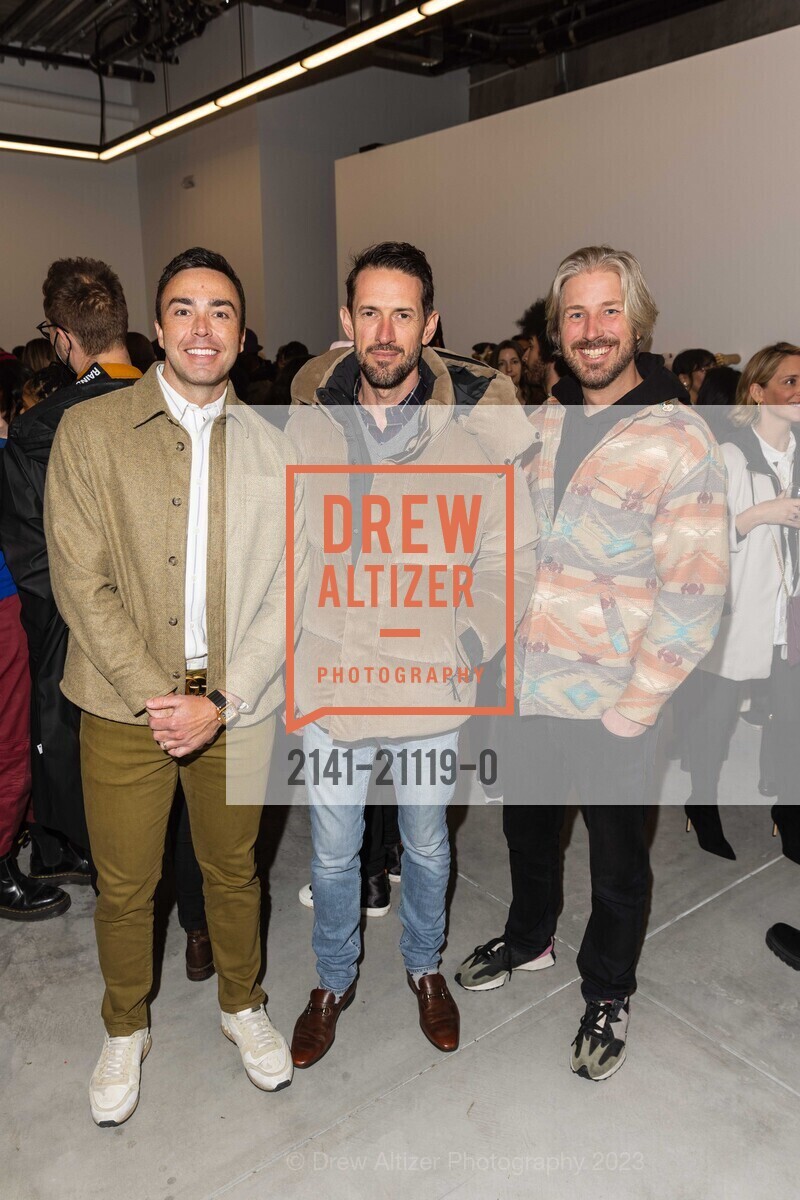 John Propst, Alex Krivicich, Andy Nelson, Grand Opening for Jonathan Carver Moore Gallery Opening 2023, 966 Market St, SF, CA 94102 US. 966 Market St, SF, CA 94102 US, March 23rd, 2023, Photo #2141-21119-0 John Propst, Alex Krivicich, Andy Nelson, Photo #2141-21119-0