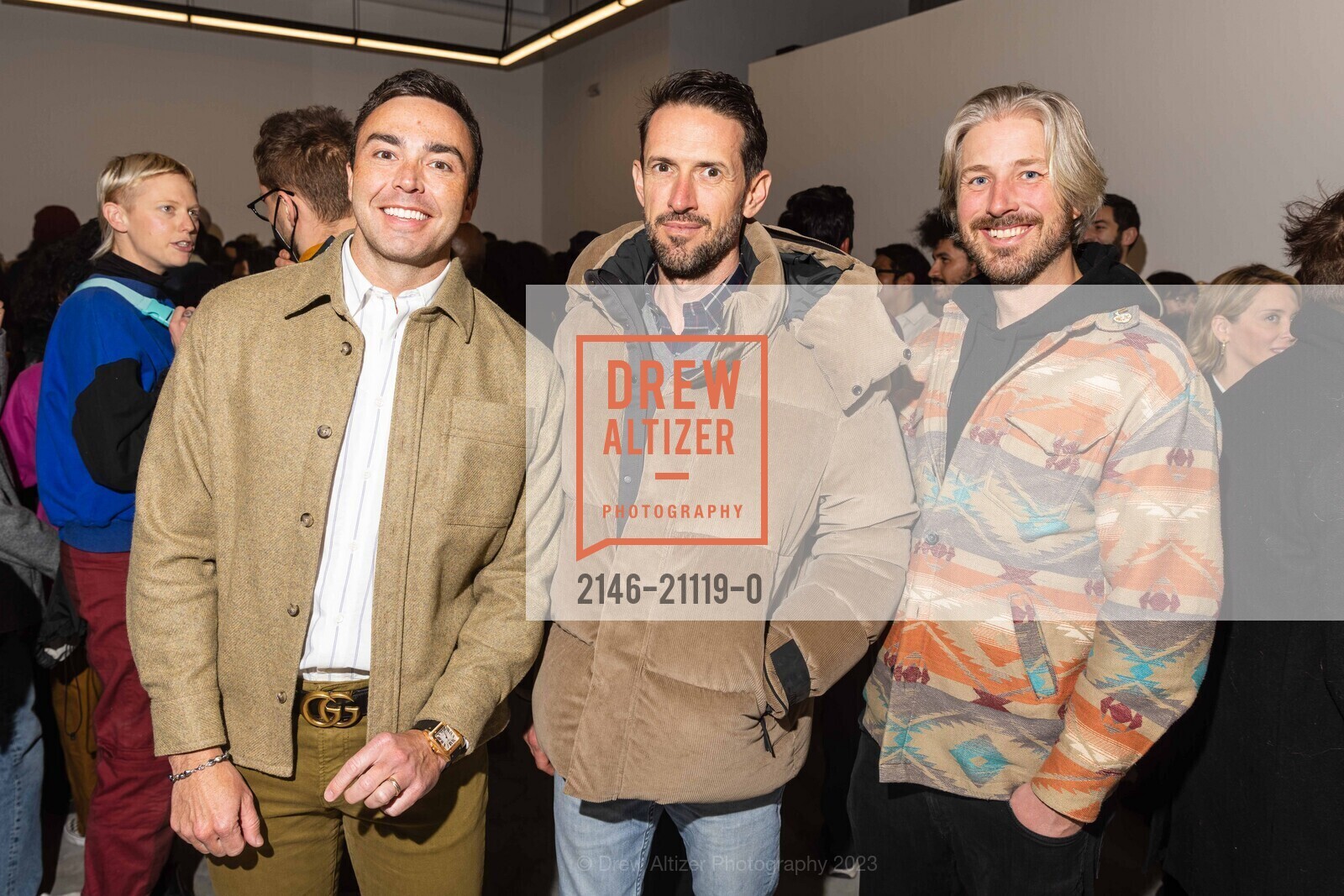John Propst, Alex Krivicich, Andy Nelson, Grand Opening for Jonathan Carver Moore Gallery Opening 2023, 966 Market St, SF, CA 94102 US. 966 Market St, SF, CA 94102 US, March 23rd, 2023, Photo #2146-21119-0 John Propst, Alex Krivicich, Andy Nelson, Photo #2146-21119-0
