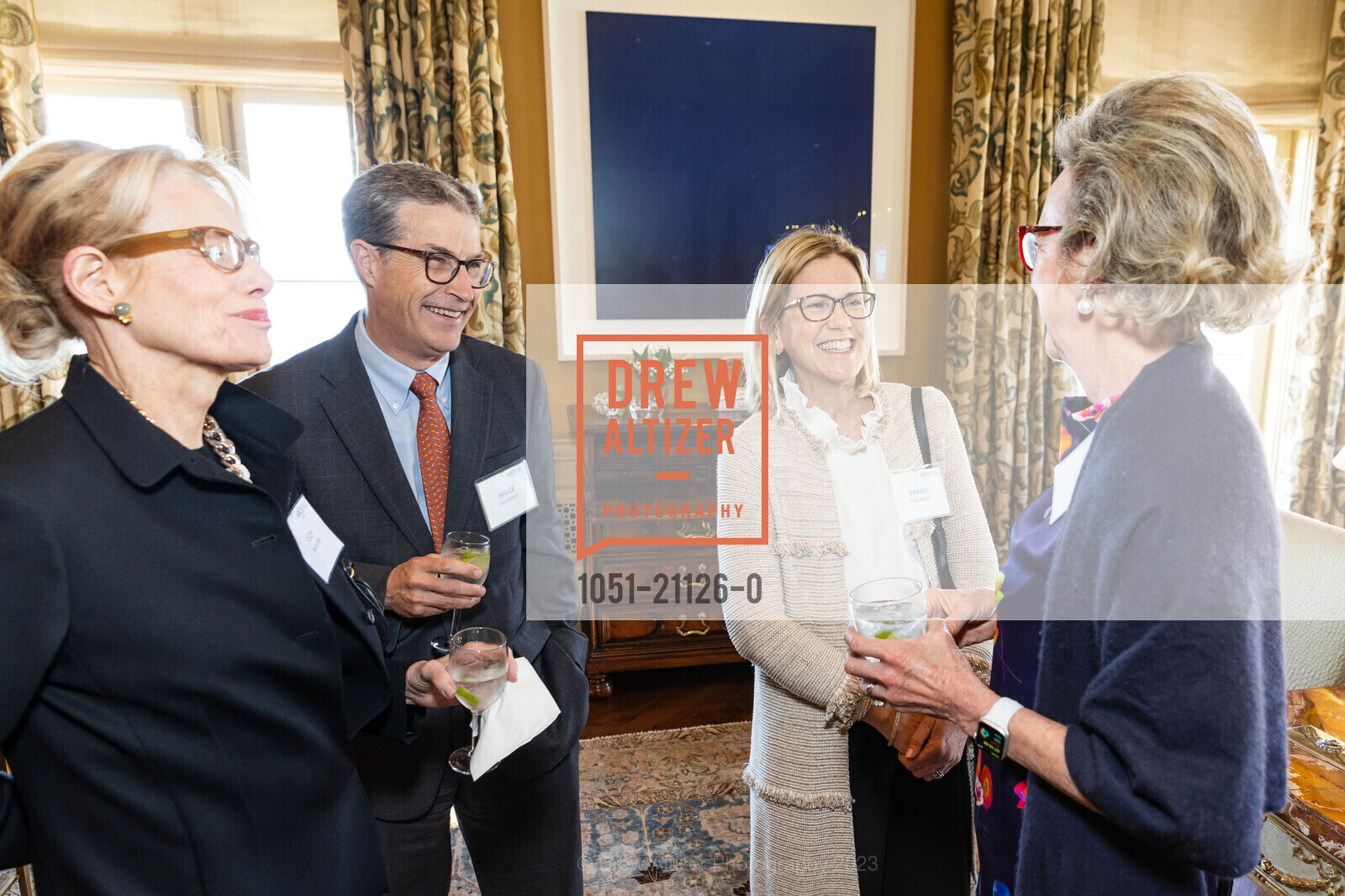 Judy Webster, Bruce Callander, Barbee Callander, Elizabeth Adams, ARCS NCC Benefactor Reception For Galileo Circle Members And Major Donors, Home of Susie Boeing @ 2006 Washington St, SF, CA 94115 US. Home of Susie Boeing @ 2006 Washington St, SF, CA 94115 US, March 30th, 2023, Photo #1051-21126-0 Judy Webster, Bruce Callander, Barbee Callander, Elizabeth Adams, Photo #1051-21126-0