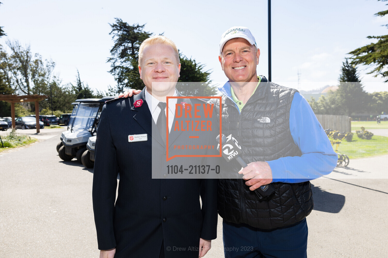 Matthew Madsen, Frank Mallicoat, Salvation Army Golf Tournament 2023, Presidio Golf Course @ 300 Finley Rd, SF, CA 94129 US. Presidio Golf Course @ 300 Finley Rd, SF, CA 94129 US, April 14th, 2023, Photo #1104-21137-0 Matthew Madsen, Frank Mallicoat, Photo #1104-21137-0