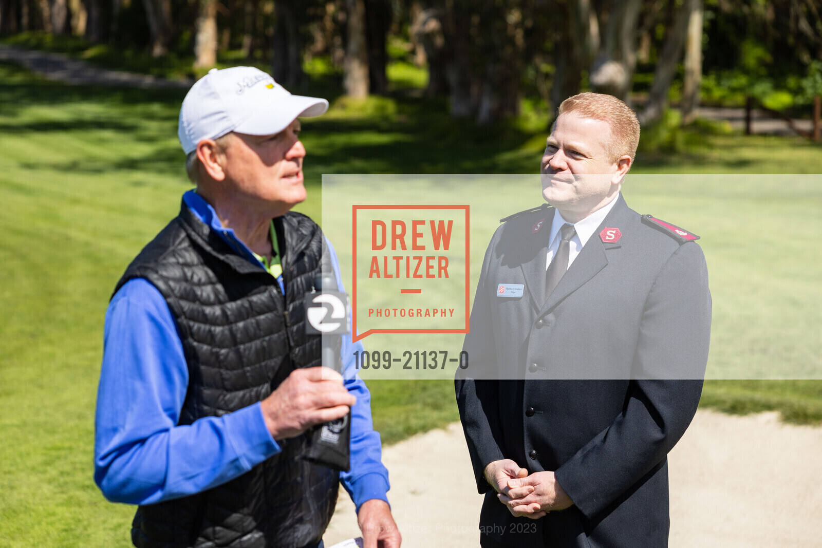 Frank Mallicoat, Matthew Madsen, Salvation Army Golf Tournament 2023, Presidio Golf Course @ 300 Finley Rd, SF, CA 94129 US. Presidio Golf Course @ 300 Finley Rd, SF, CA 94129 US, April 14th, 2023, Photo #1099-21137-0 Frank Mallicoat, Matthew Madsen, Photo #1099-21137-0
