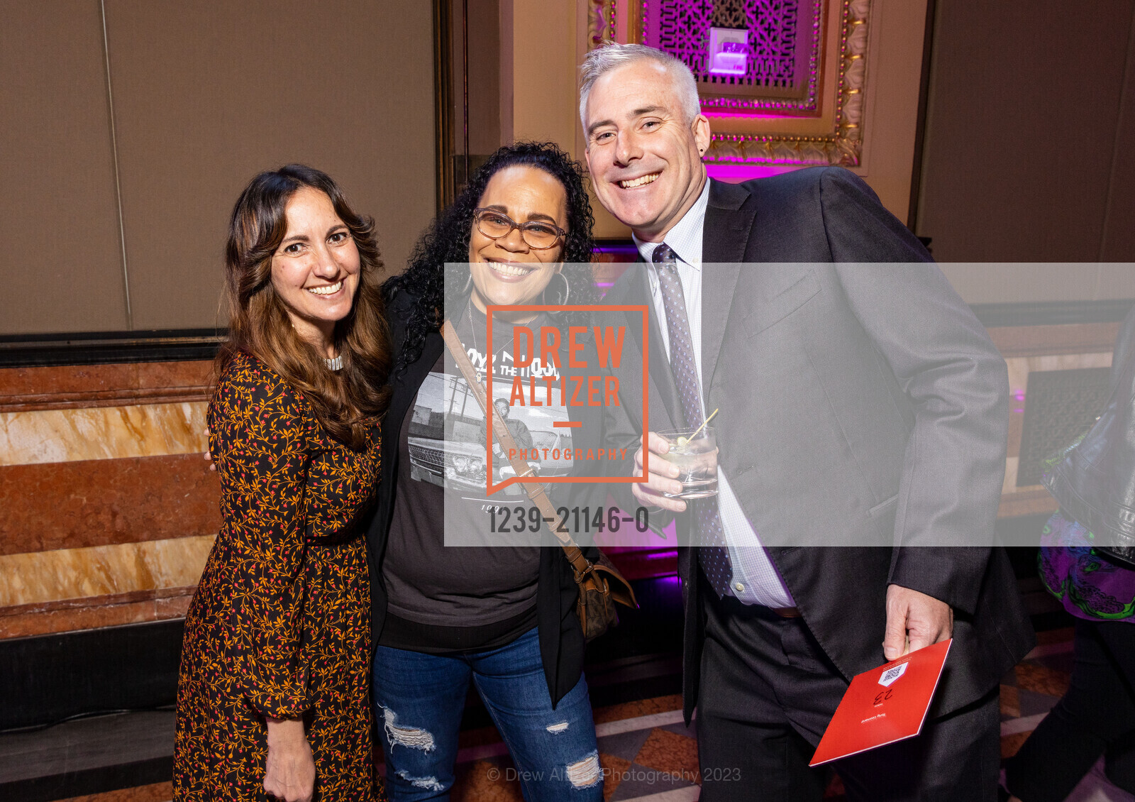 Heather Pitre, Denise Riggins, Tony Leonard, Compass Family Services Spring Gala 2023, The Hibernia @ 1 Jones St, SF, CA 94102 US. The Hibernia @ 1 Jones St, SF, CA 94102 US, April 19th, 2023, Photo #1239-21146-0 Heather Pitre, Denise Riggins, Tony Leonard, Photo #1239-21146-0