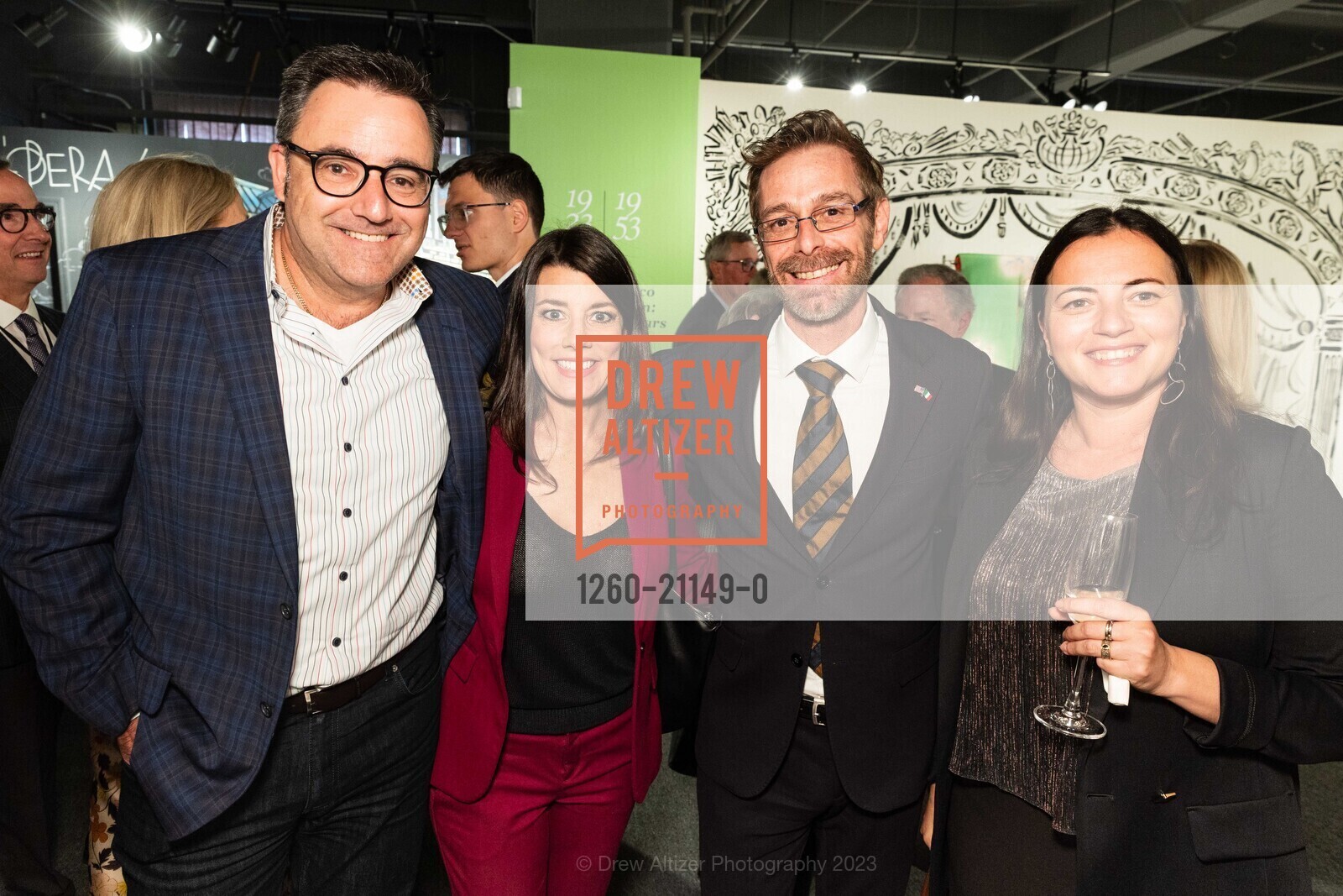 Richard Armanino, Catherine Stefani, Sergio Strozzi, Anna Maria di Giorgio, Celebrating San Francisco Opera's Italian Roots and Legacy, Landmark Building C @ SF, CA 94109 US. Landmark Building C @ SF, CA 94109 US, April 20th, 2023, Photo #1260-21149-0 Richard Armanino, Catherine Stefani, Sergio Strozzi, Anna Maria di Giorgio, Photo #1260-21149-0