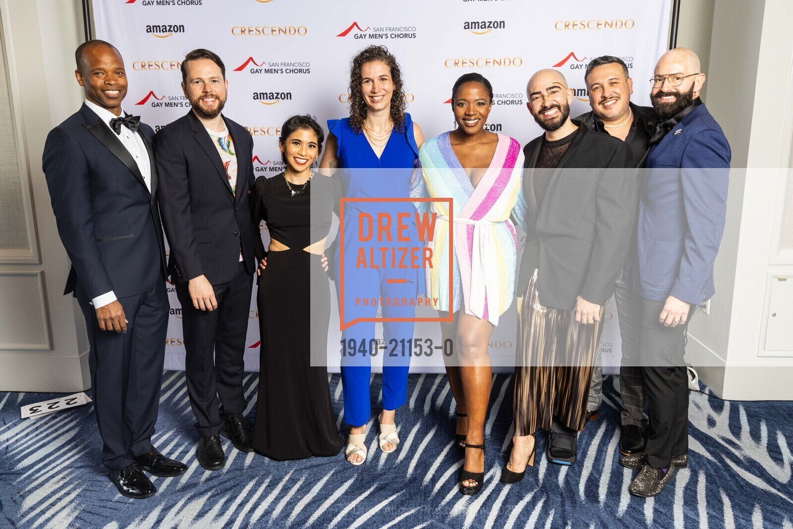 Yulee Newsome, Galen Panger, Genevieve Herreria, Jessie Albert, Hillary Irvin, Luis Hoyos, Gilberto Williams-Gamboa, Jess Williams-Gamboa, SF Gay Men's Chorus Crescendo Gala 2023, Four Seasons Hotel @ 757 Market St, SF, CA 94103 US. Four Seasons Hotel @ 757 Market St, SF, CA 94103 US, April 22nd, 2023, Photo #1940-21153-0 Yulee Newsome, Galen Panger, Genevieve Herreria, Jessie Albert, Hillary Irvin, Luis Hoyos, Gilberto Williams-Gamboa, Jess Williams-Gamboa, Photo #1940-21153-0