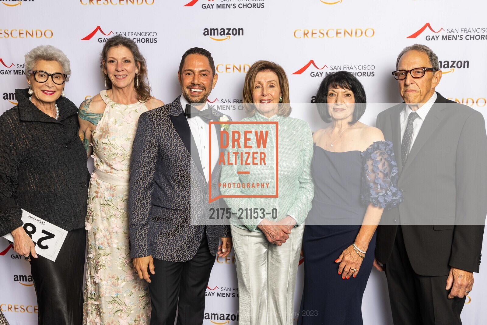 Myrna Aronoff, Karyl Carlson, Chris Verdugo, Nancy Pelosi, Barbara Verdugo, Miguel Verdugo, SF Gay Men's Chorus Crescendo Gala 2023, Four Seasons Hotel @ 757 Market St, SF, CA 94103 US. Four Seasons Hotel @ 757 Market St, SF, CA 94103 US, April 22nd, 2023, Photo #2175-21153-0 Myrna Aronoff, Karyl Carlson, Chris Verdugo, Nancy Pelosi, Barbara Verdugo, Miguel Verdugo, Photo #2175-21153-0