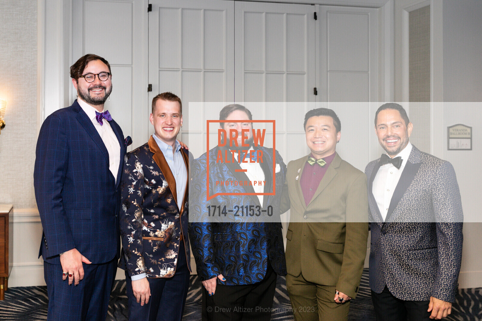 Rik Jeffery, Josh Green, George Shotz, Eric Chau, Chris Verdugo, SF Gay Men's Chorus Crescendo Gala 2023, Four Seasons Hotel @ 757 Market St, SF, CA 94103 US. Four Seasons Hotel @ 757 Market St, SF, CA 94103 US, April 22nd, 2023, Photo #1714-21153-0 Rik Jeffery, Josh Green, George Shotz, Eric Chau, Chris Verdugo, Photo #1714-21153-0