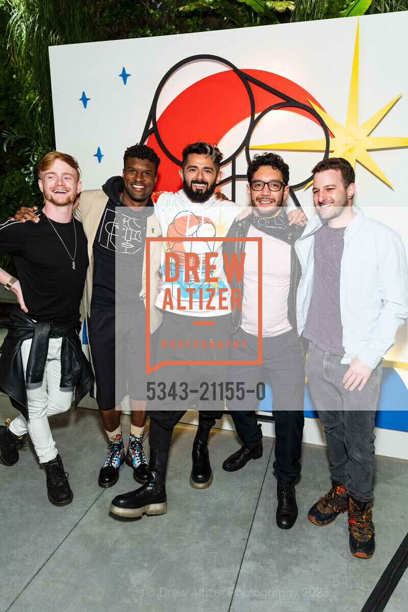 Serge Gay Jr., Simon Malvaez, Jay Manuel Carmona, Juan Manuel Carmona, Elliot Nathan, SFMOMA's 2023 Art Bash, SFMOMA. 151 Third Street, April 19th, 2023, Photo #5343-21155-0 Serge Gay Jr., Simon Malvaez, Jay Manuel Carmona, Juan Manuel Carmona, Elliot Nathan, Photo #5343-21155-0