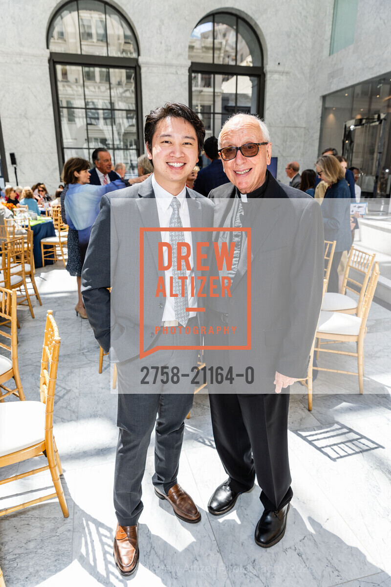 Stephan Aguirre, Father Charles Gagan, Mission Dolores Academy's Benefit Luncheon, Fran van Bergen @ 465 California St, SF, CA 94104 US. Fran van Bergen @ 465 California St, SF, CA 94104 US, April 27th, 2023, Photo #2758-21164-0 Stephan Aguirre, Father Charles Gagan, Photo #2758-21164-0